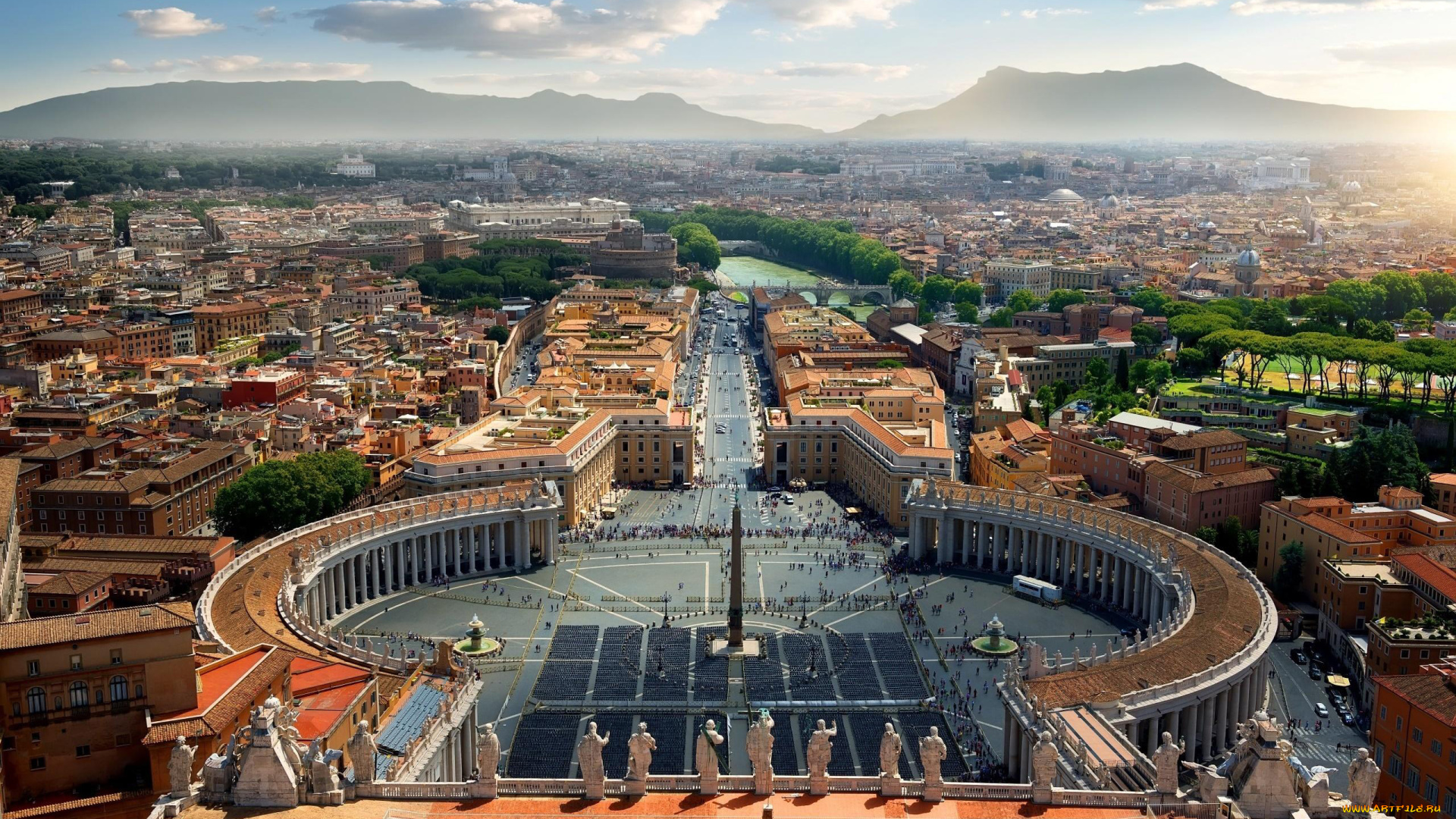 города, рим, , ватикан, , италия, площадь, панорама
