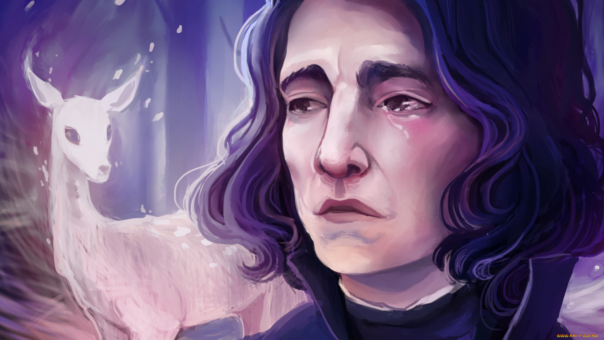 рисованное, кино, , мультфильмы, северус, снейп, слеза, лицо, лань