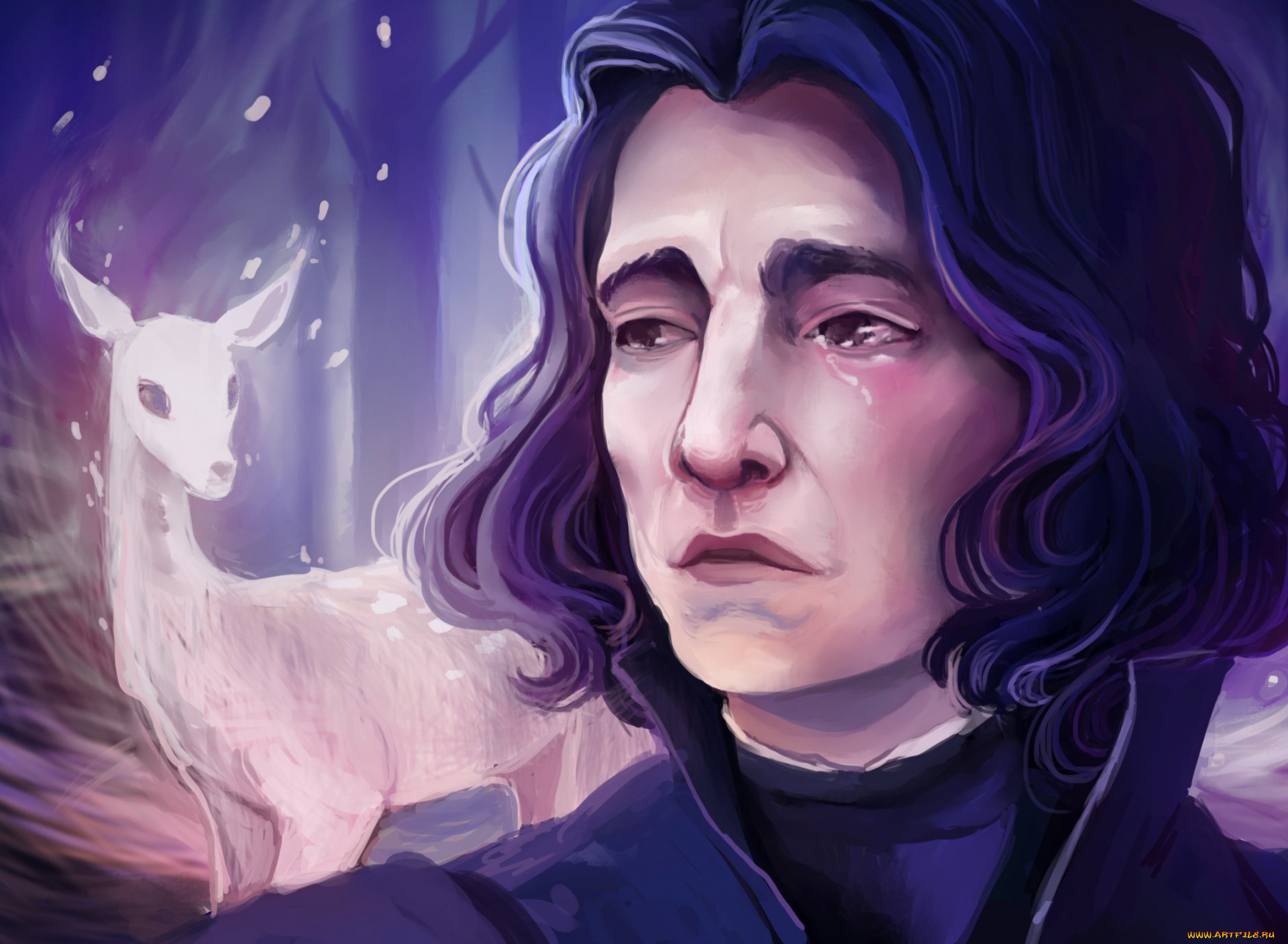 рисованное, кино, , мультфильмы, северус, снейп, слеза, лицо, лань