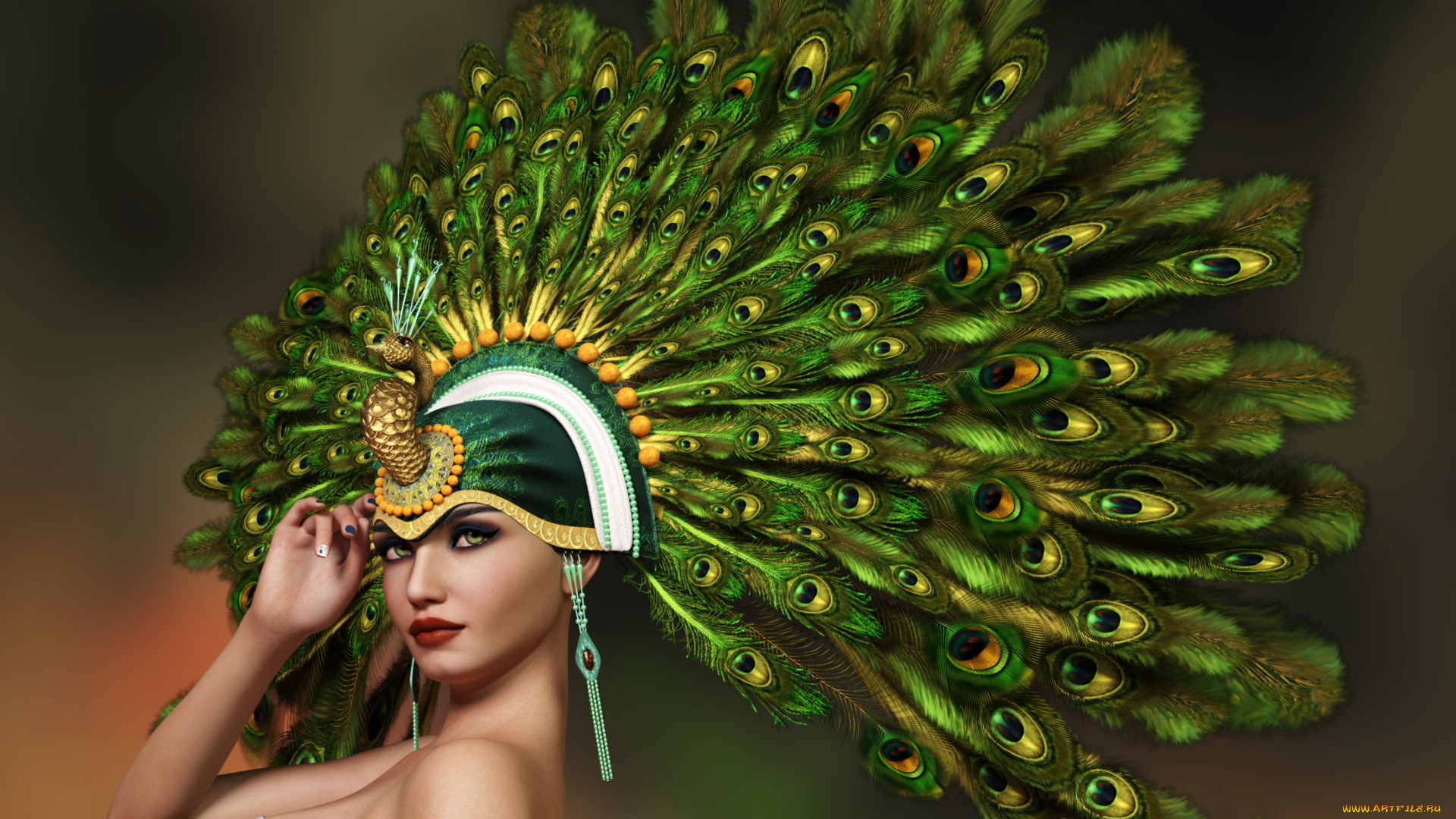 3д, графика, портрет, , portraits, девушка, фон, взгляд, перья