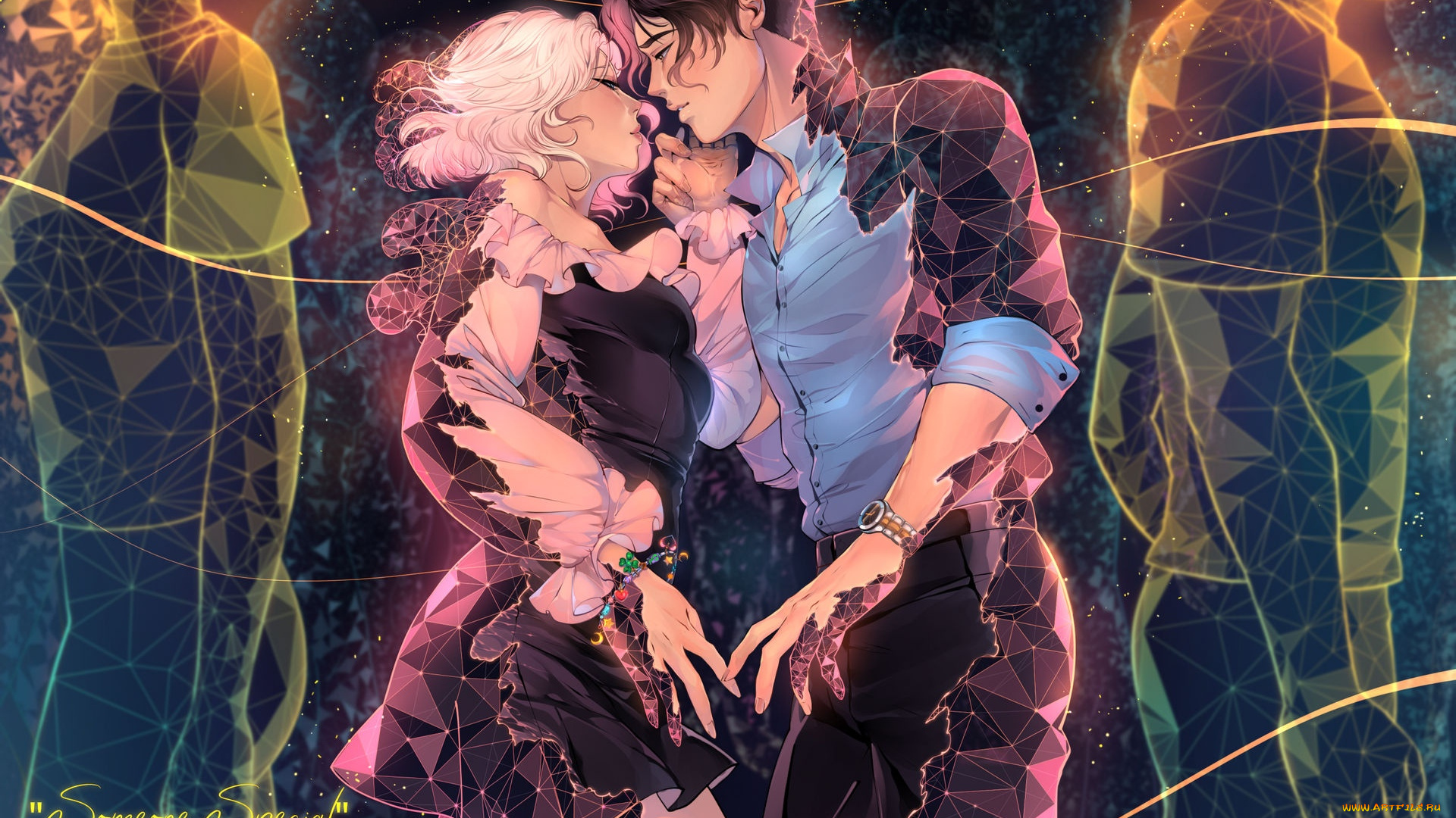 рисованное, люди, девушка, парень, пара