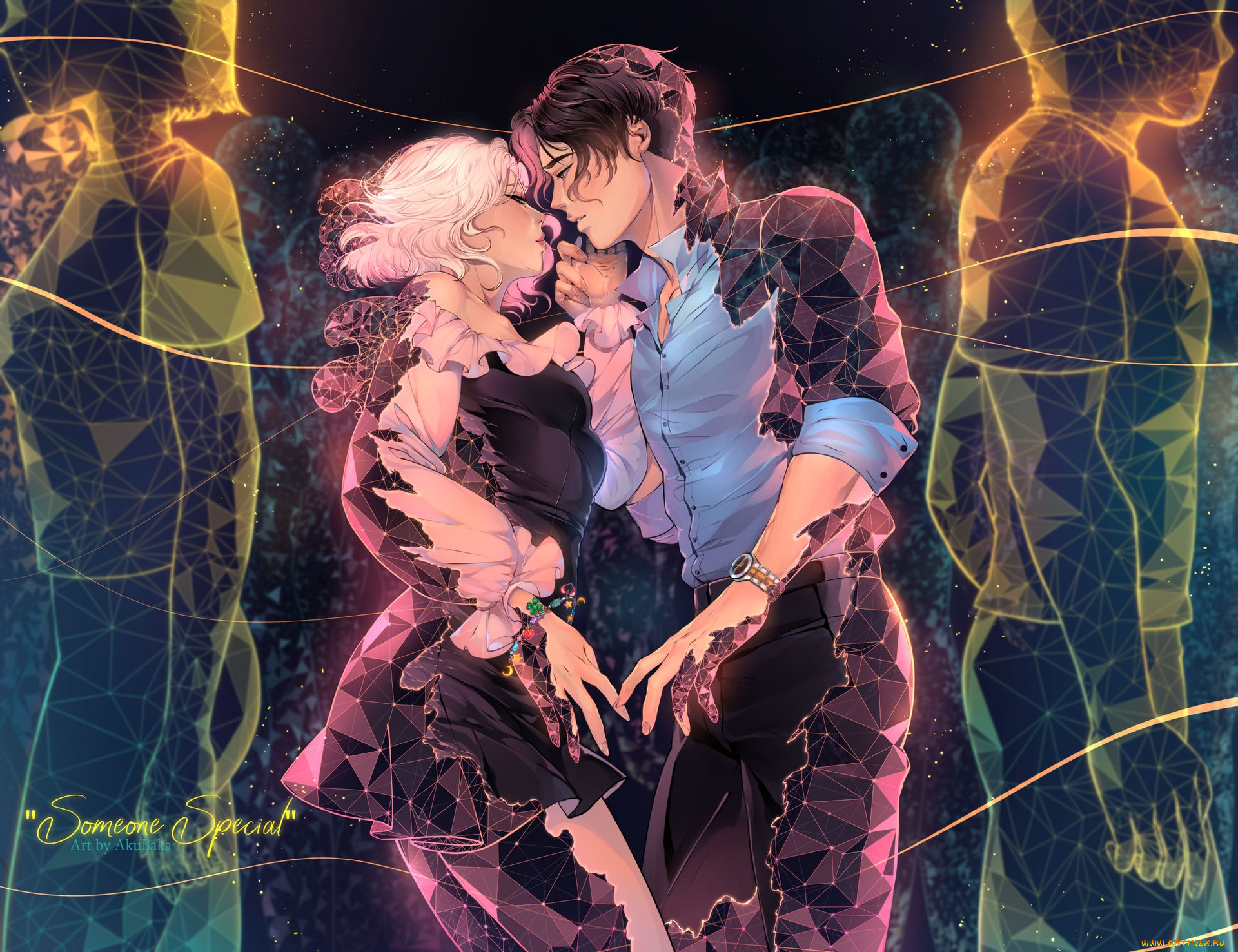 рисованное, люди, девушка, парень, пара