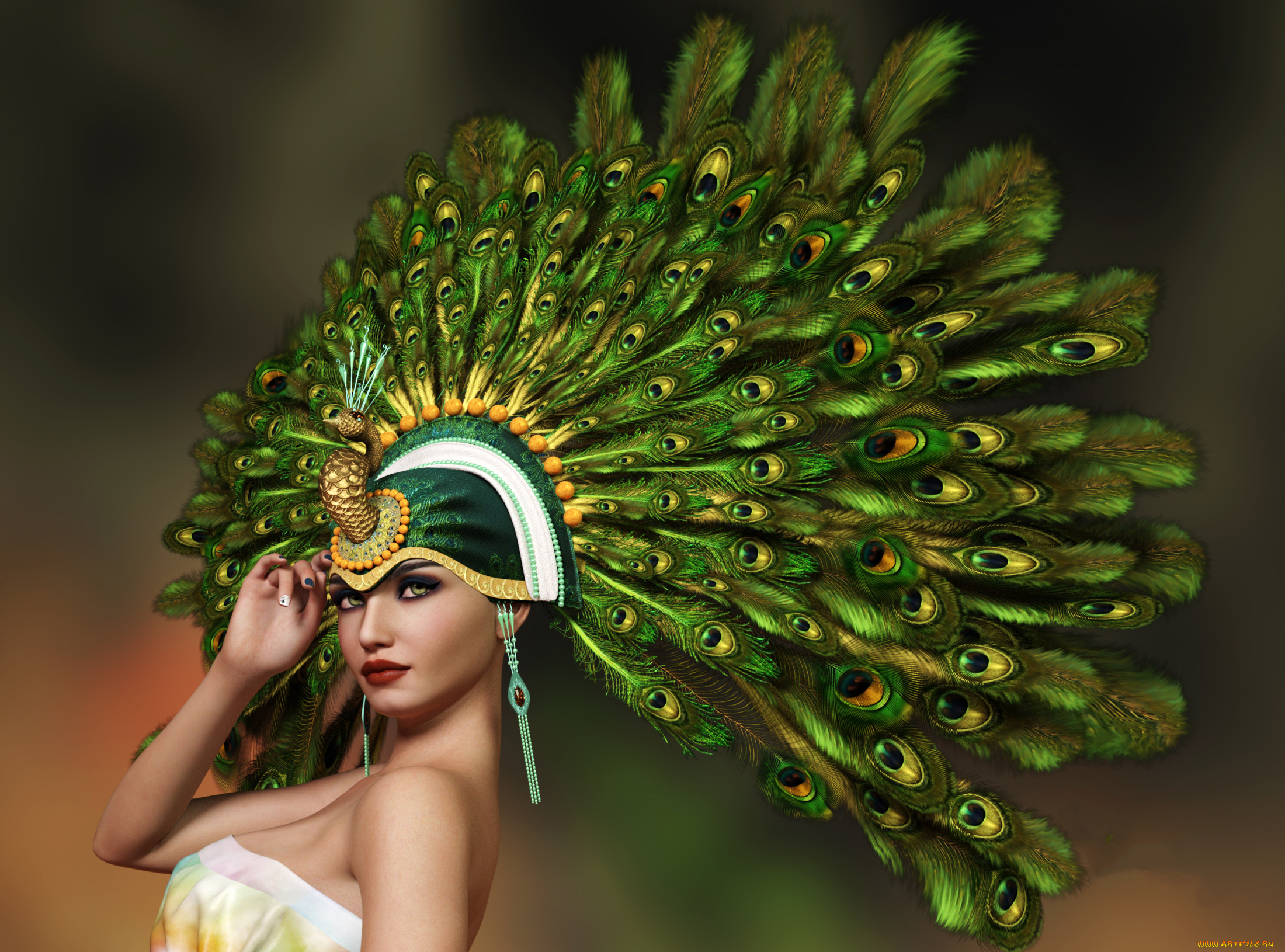 3д, графика, портрет, , portraits, девушка, фон, взгляд, перья