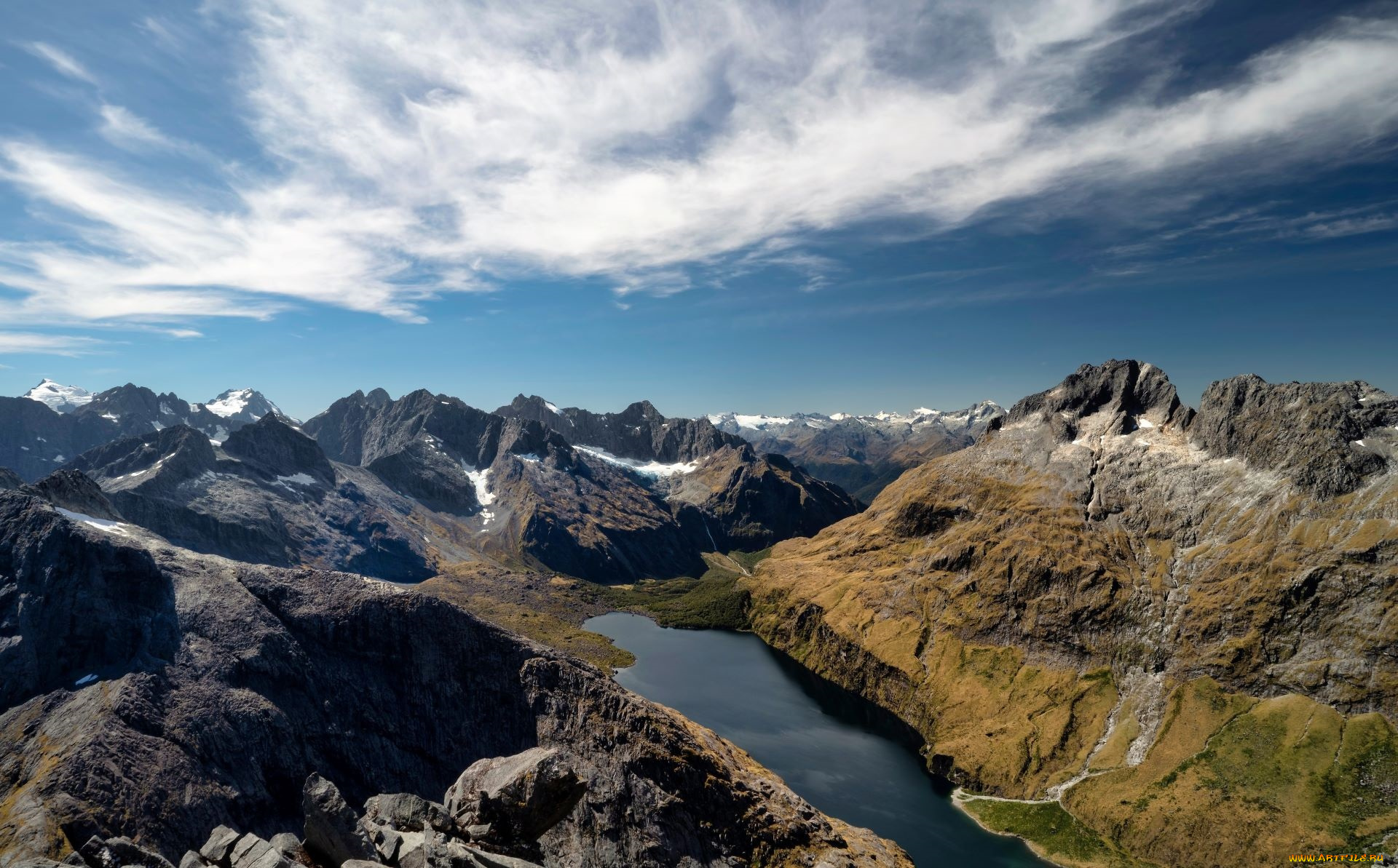 природа, горы, озеро, небо, облака