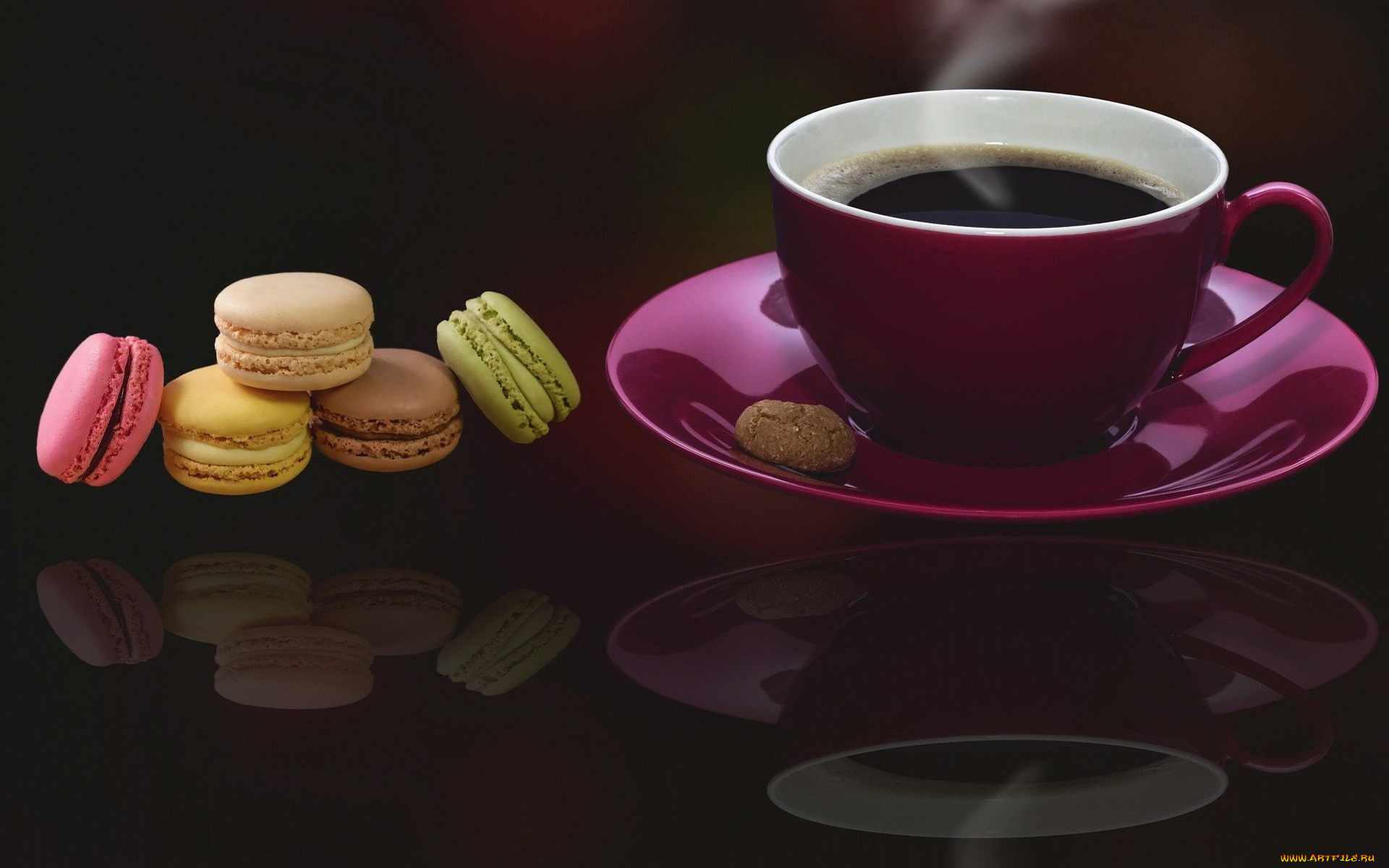 еда, макаруны, лакомство, печенье, ассорти, кофе