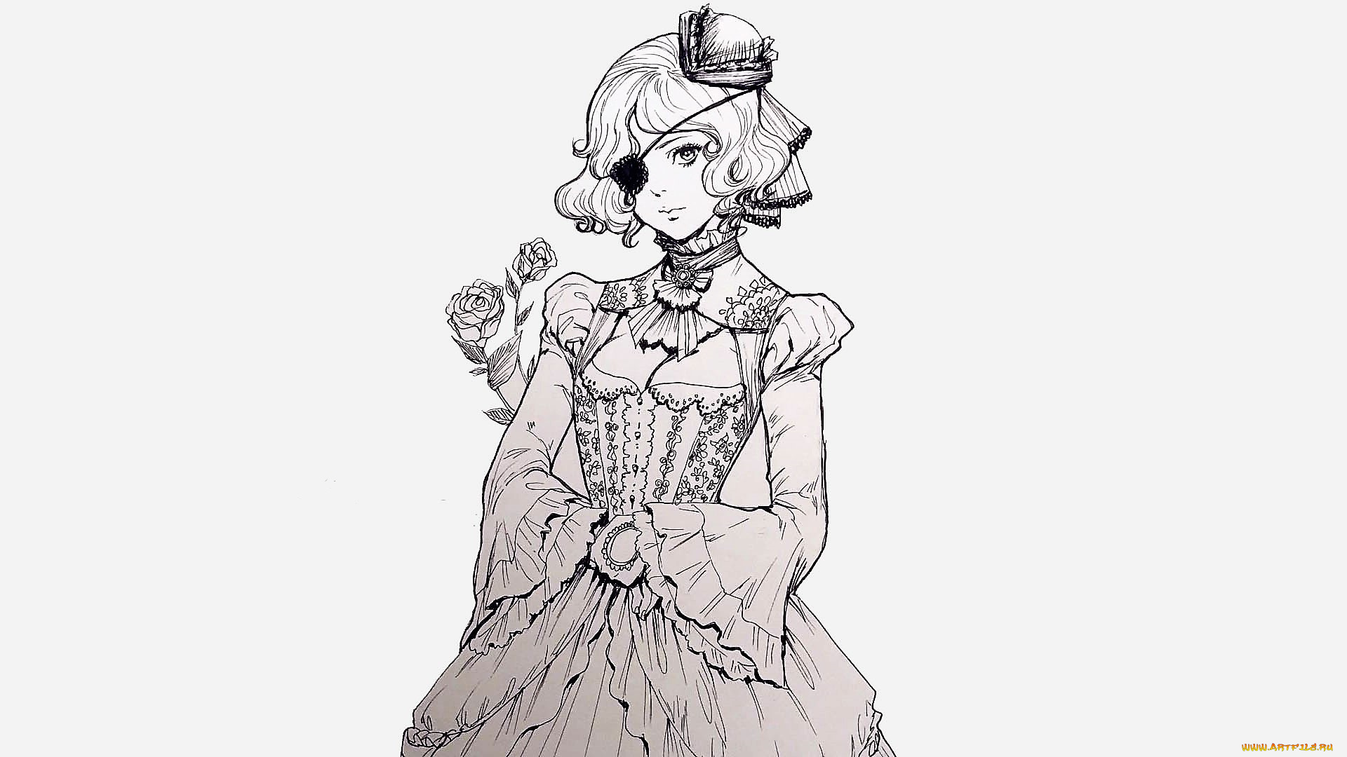 рисованное, люди, девушка, глаз, платье