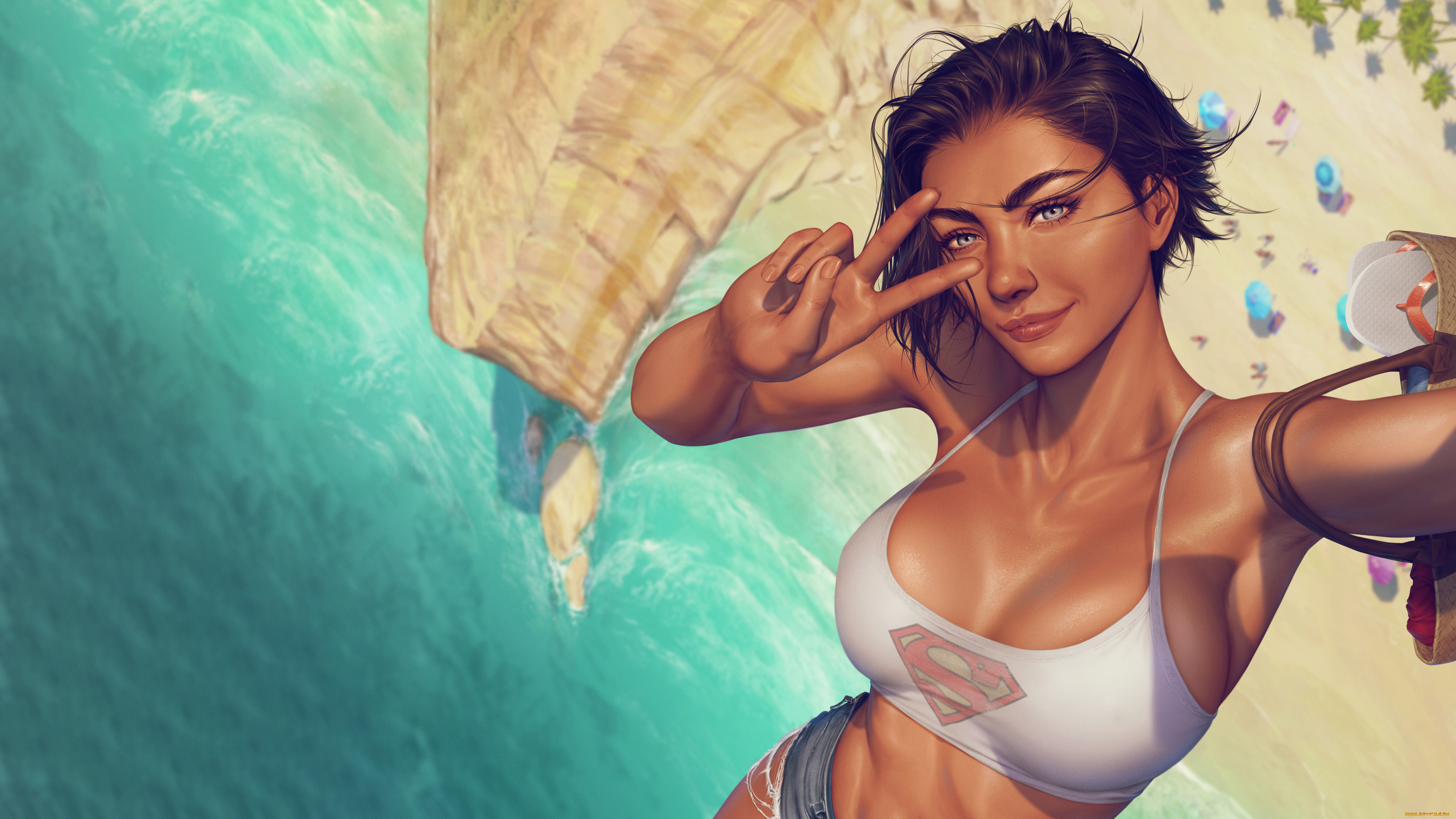 рисованное, люди, красивая, девушка