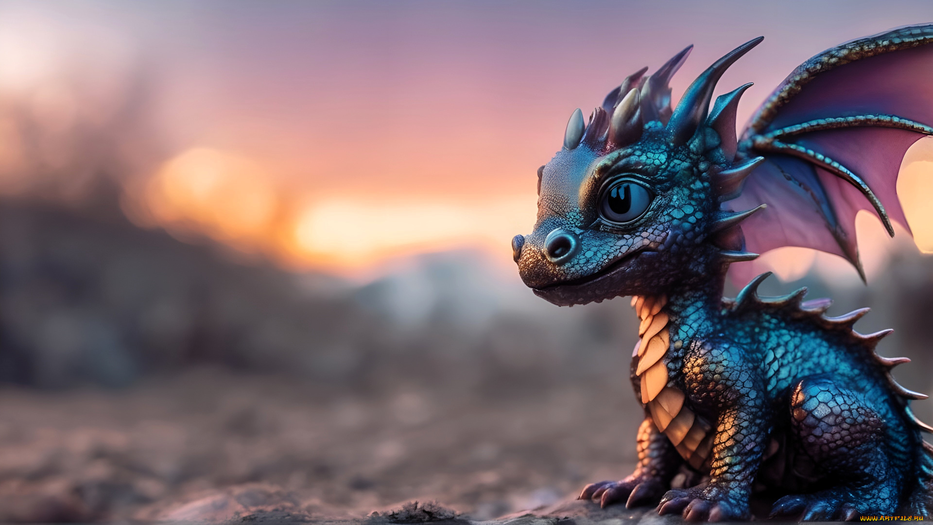 3д, графика, фантазия, , fantasy, дракончик, закат