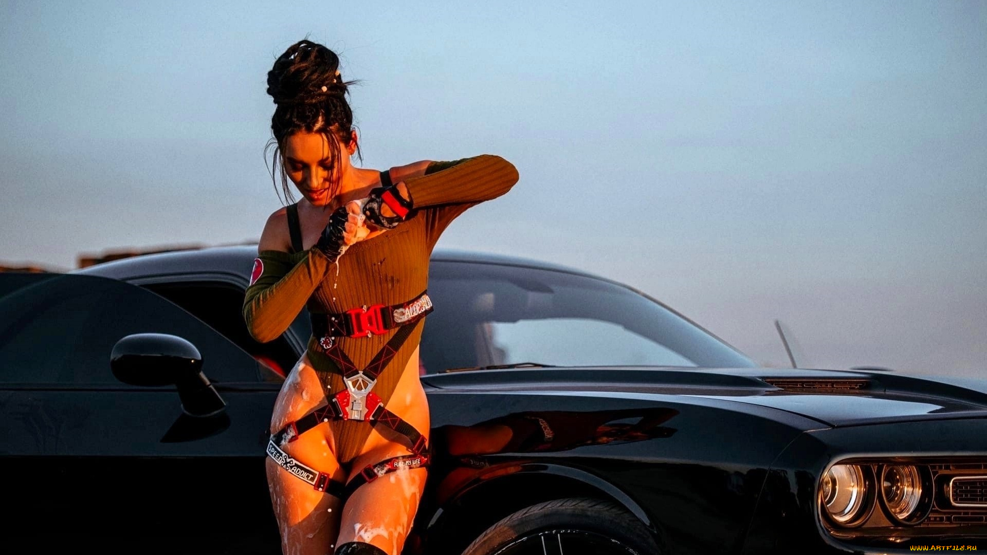 девушки, анна, шаховская, образ, косплей, наряд, боди, ремни, пена, машина