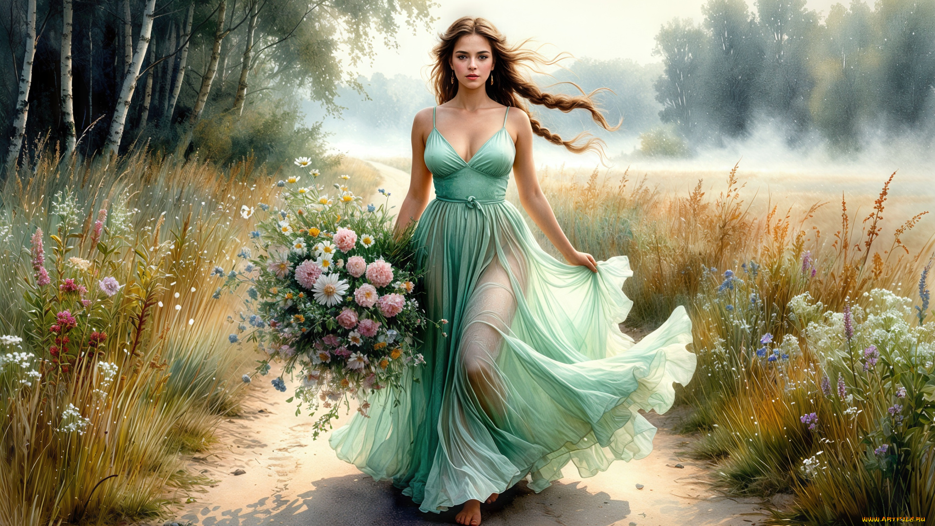 рисованное, люди, девушка, нейросеть