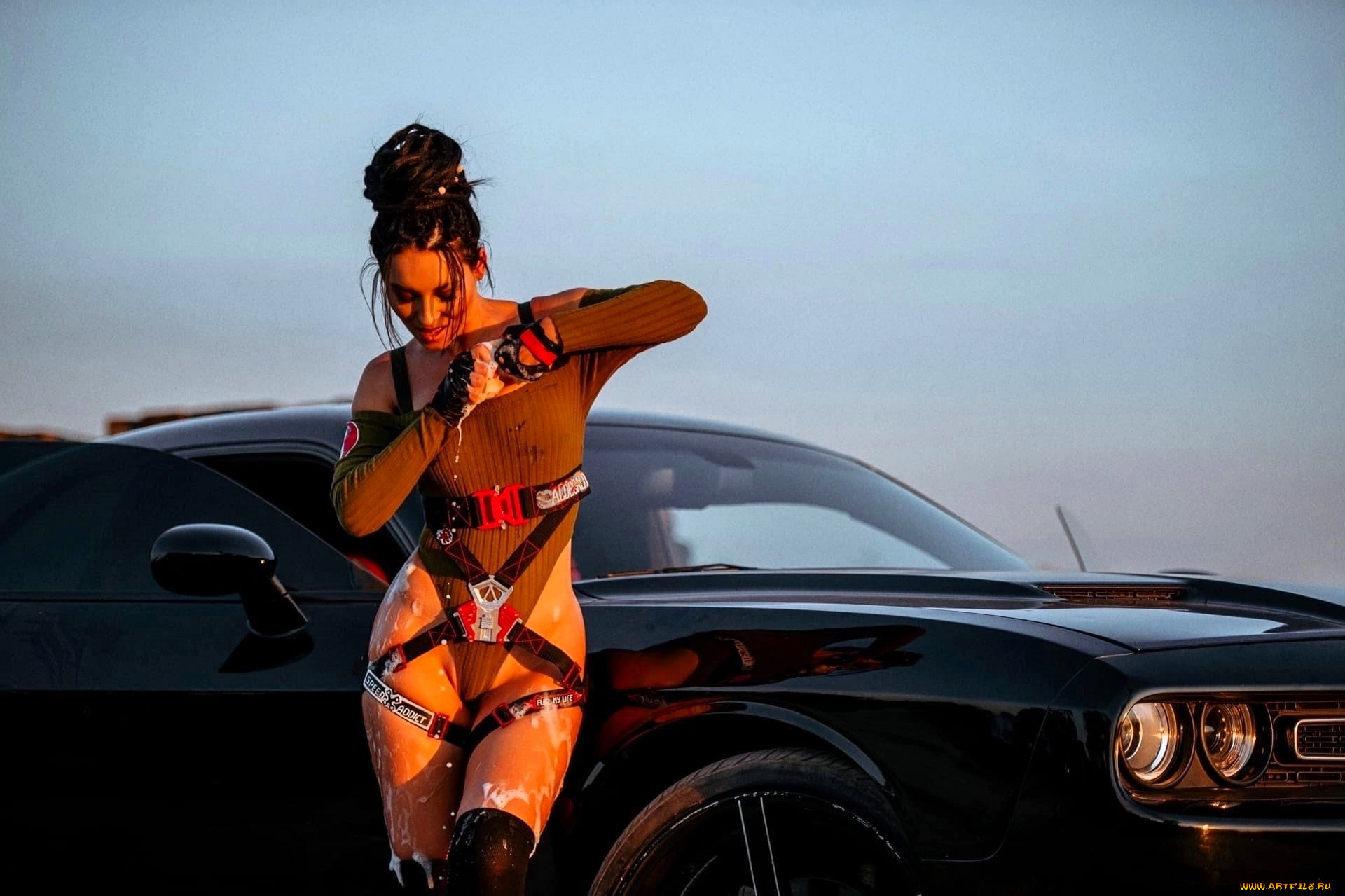 девушки, анна, шаховская, образ, косплей, наряд, боди, ремни, пена, машина