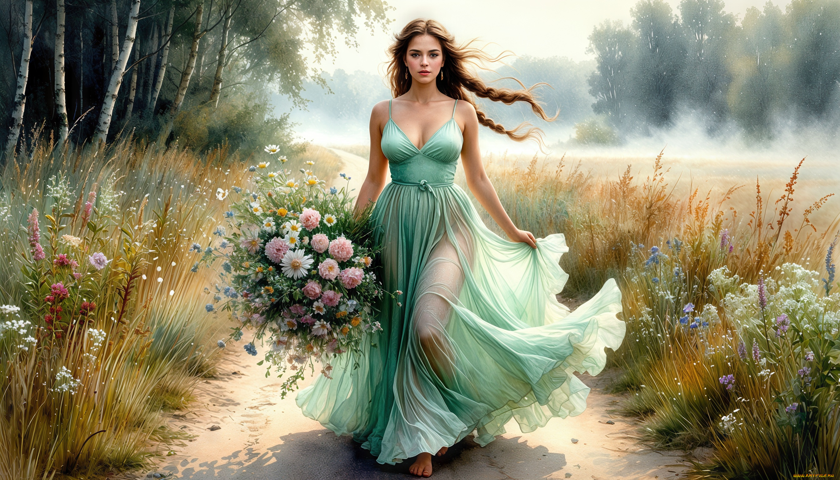 рисованное, люди, девушка, нейросеть