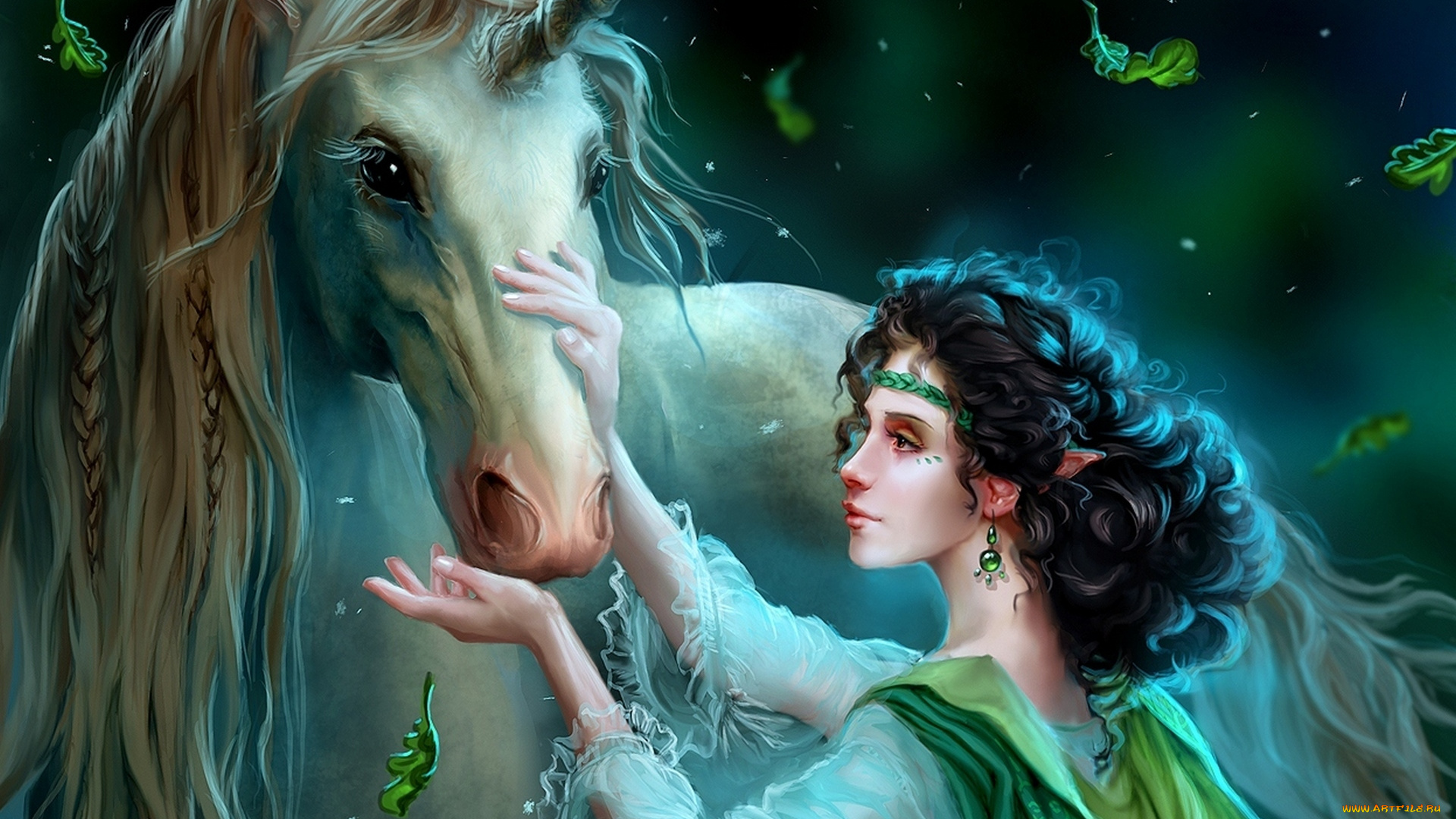 фэнтези, эльфы, эльфийка, единорог