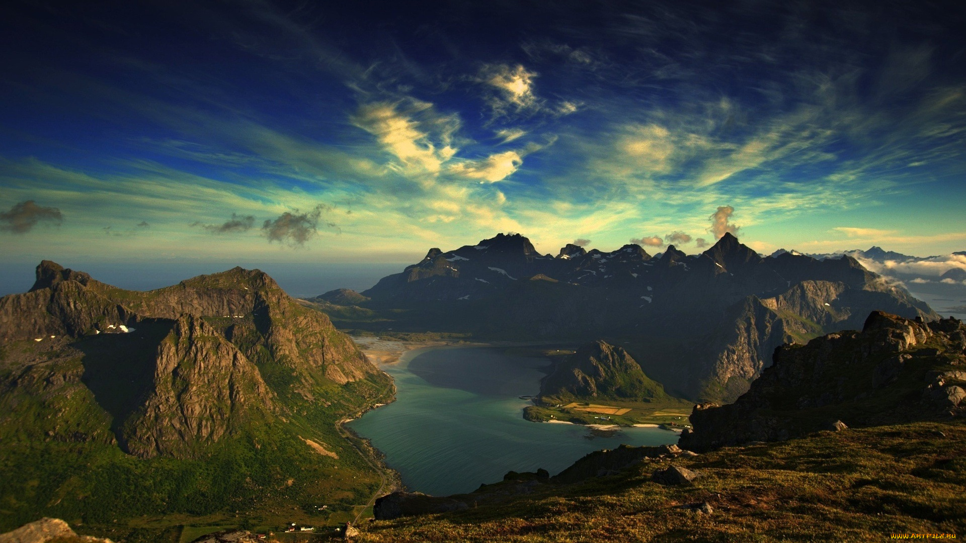 природа, горы, лес, елки, солнце, блики, пейзаж