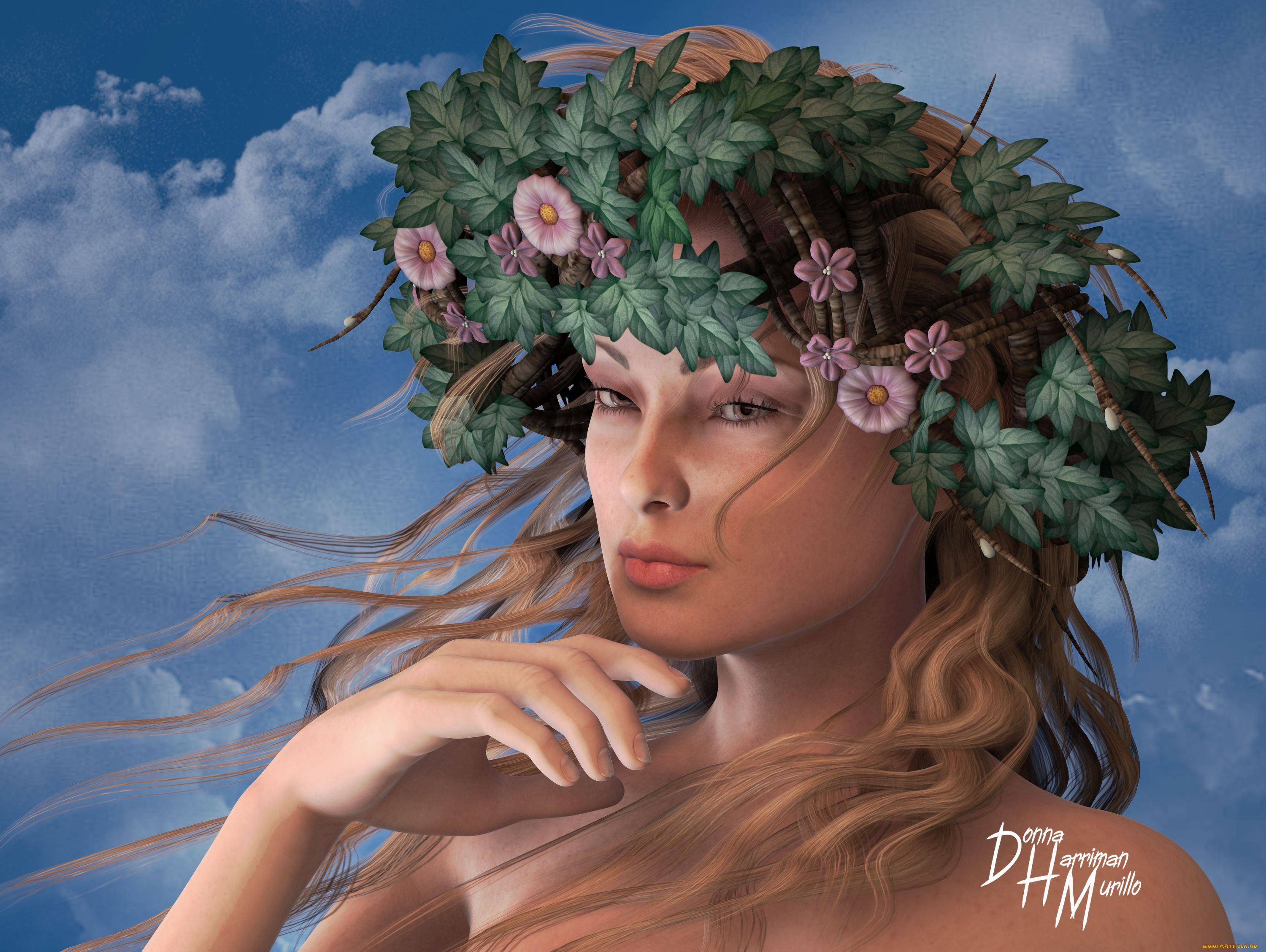 3д, графика, people, люди, венок