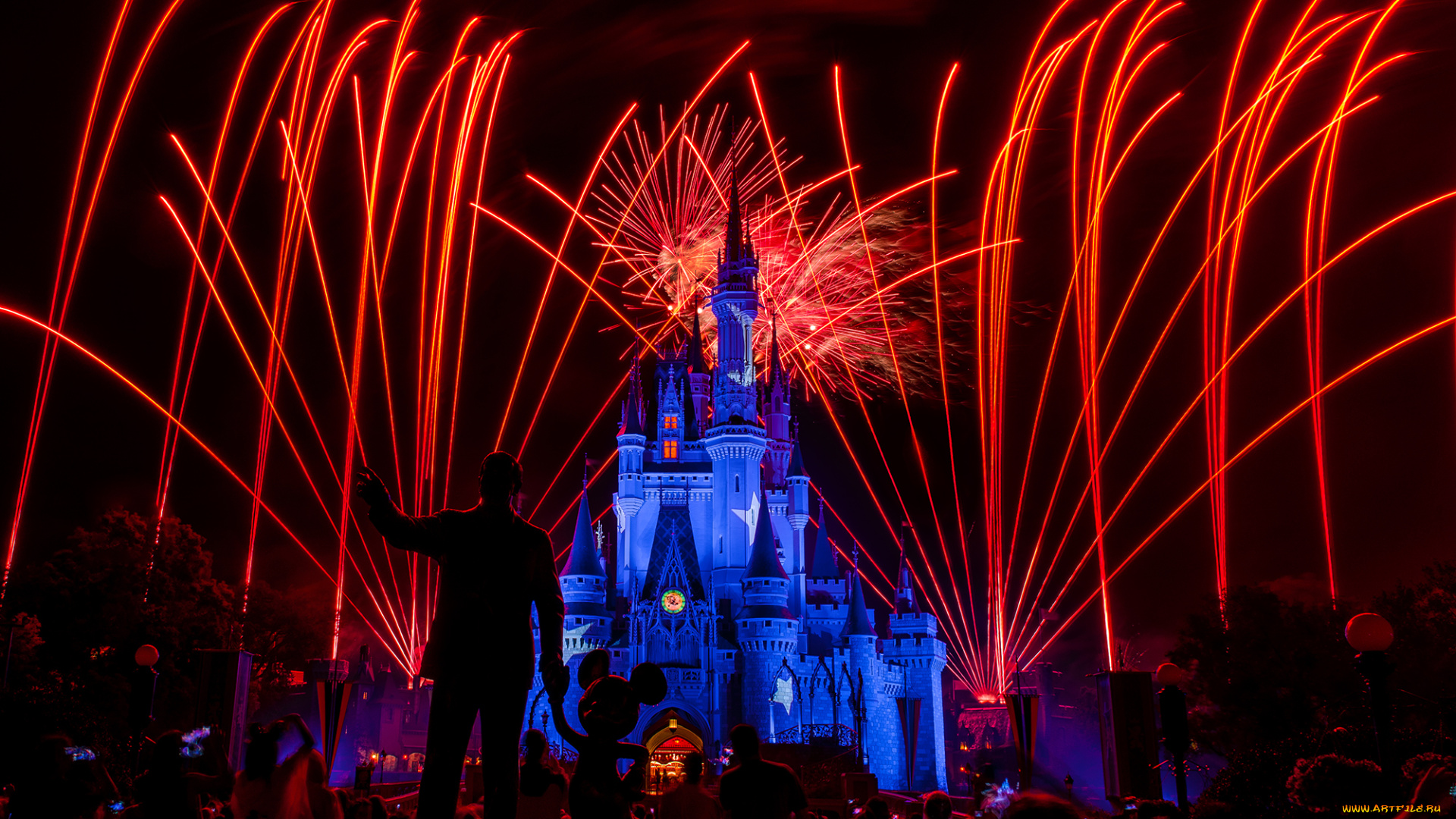 города, диснейленд, фейерверк