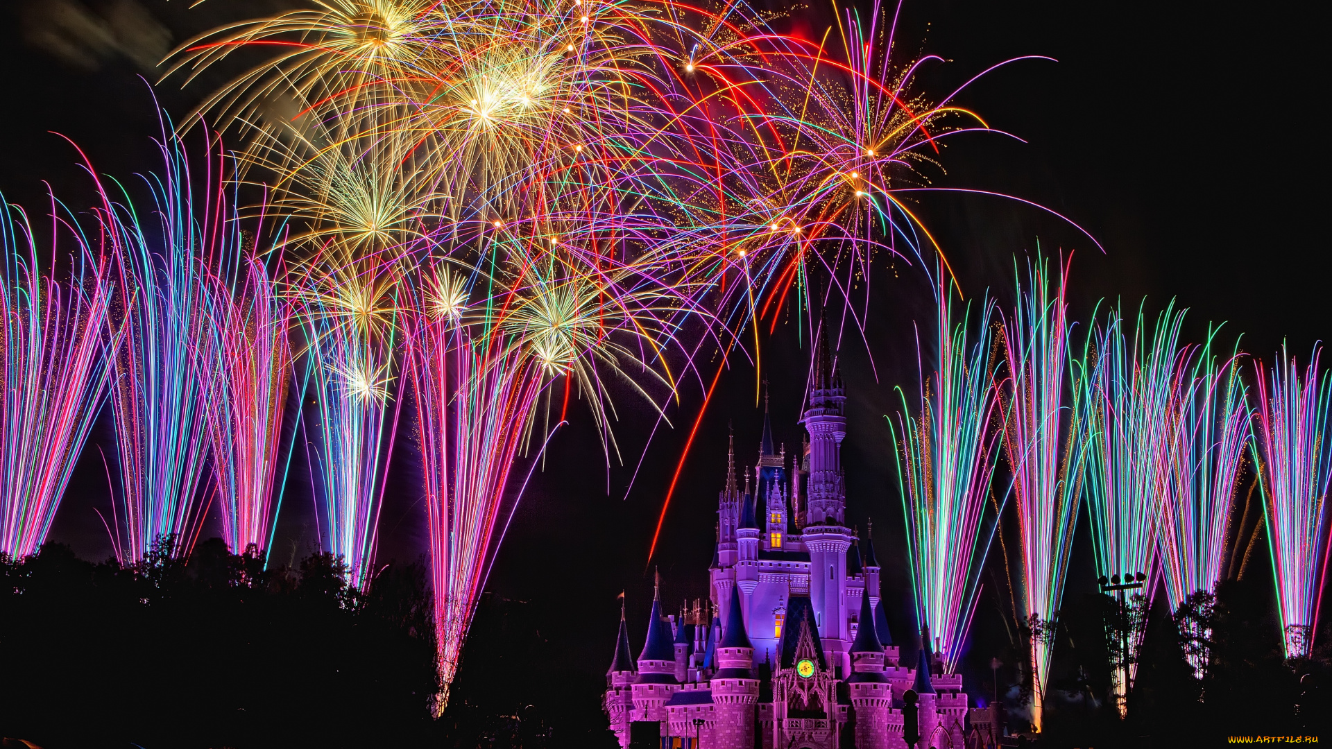 города, диснейленд, фейерверк, сша, штат, флорида, представление, зрелище, замок, золушки, шоу
