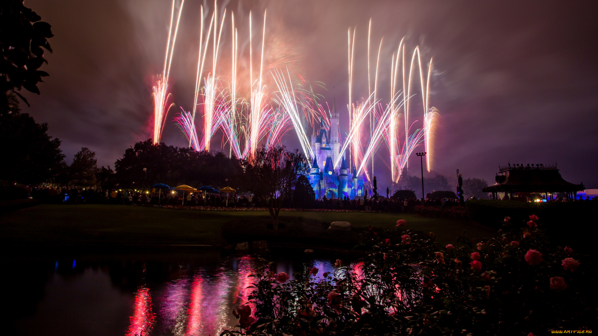 города, диснейленд, фейерверк, зрелище, иллюминация