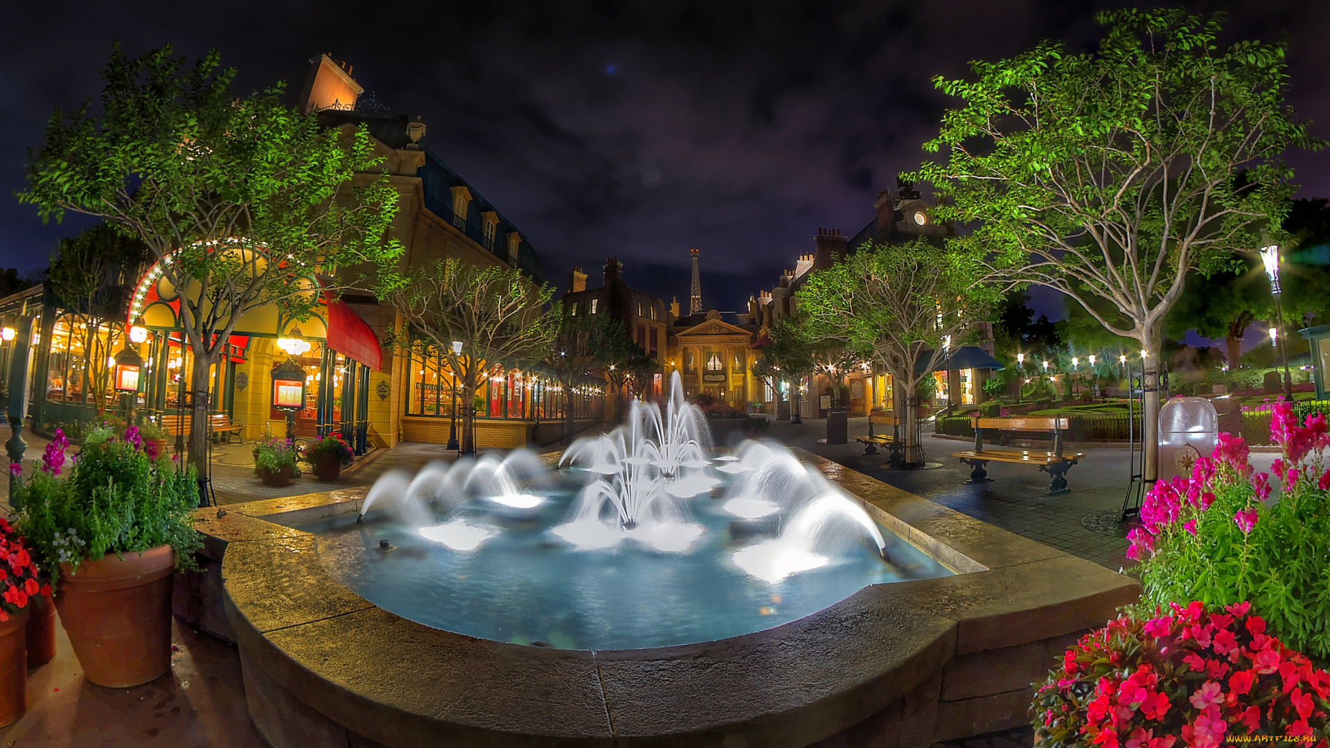города, диснейленд, фонтан