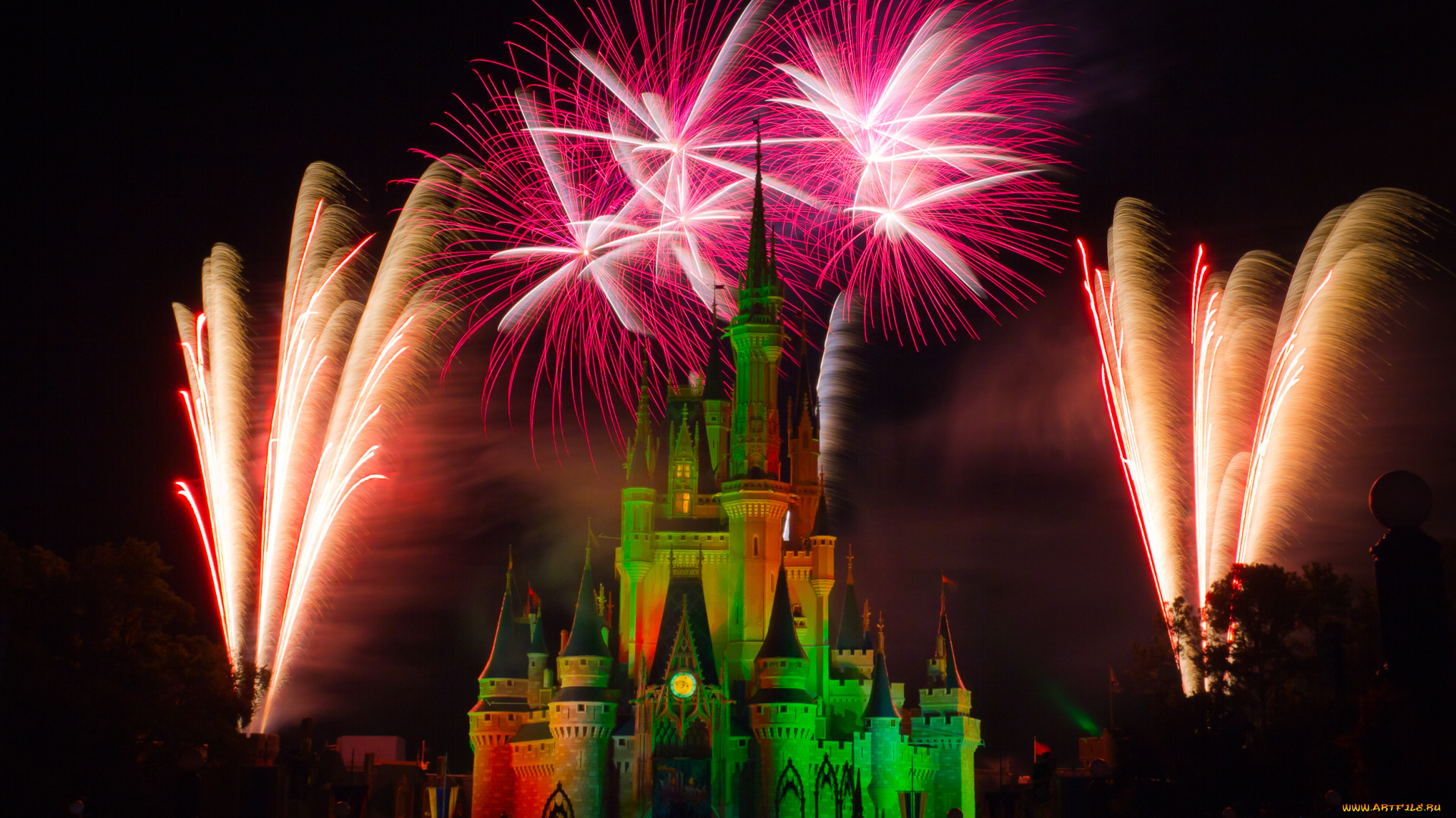 города, диснейленд, представление, зрелище, шоу, замок, золушки, фейерверк, штат, флорида, сша