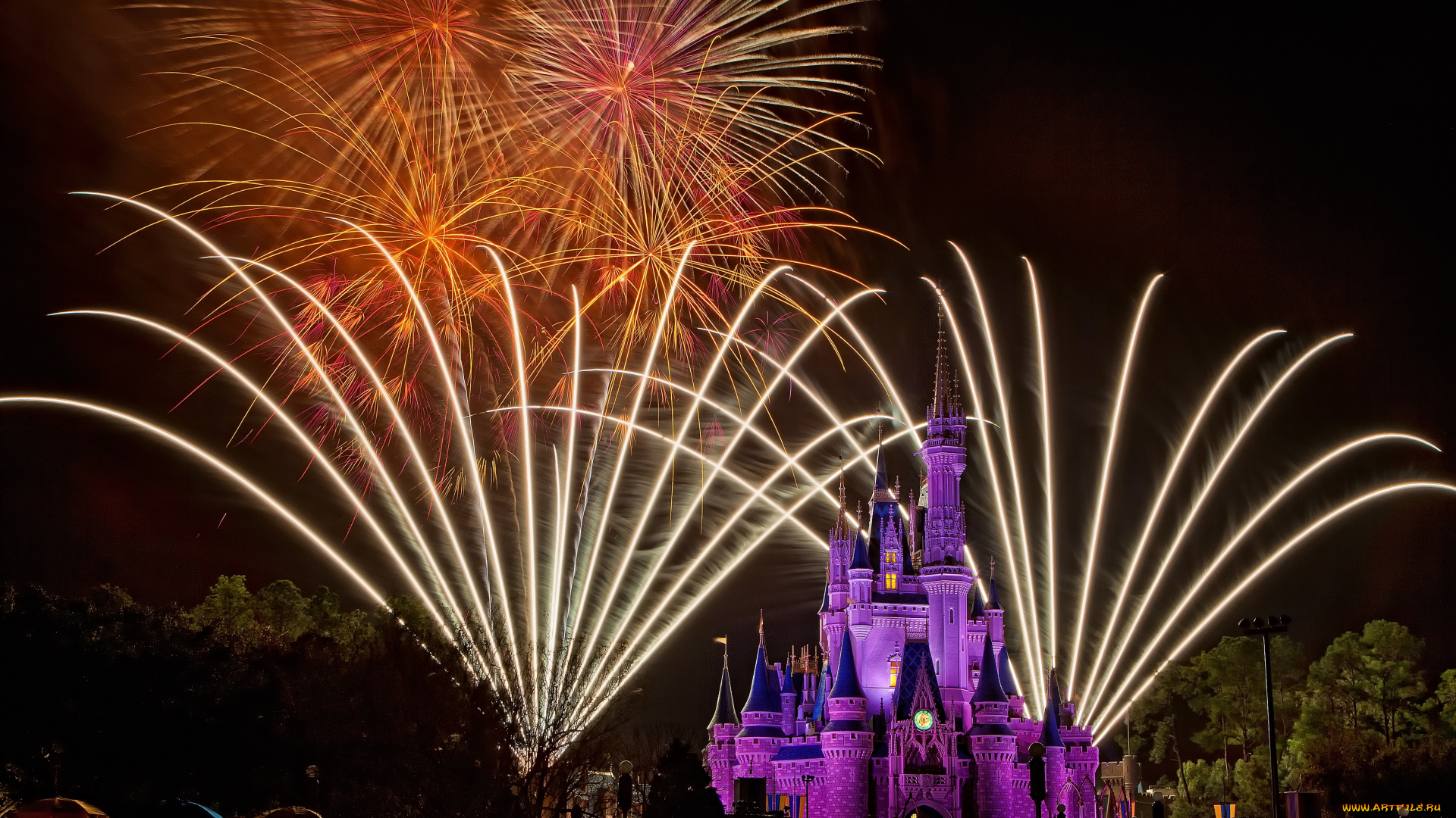 города, диснейленд, шоу, фейерверк, сша, замок, золушки, штат, флорида, представление, зрелище