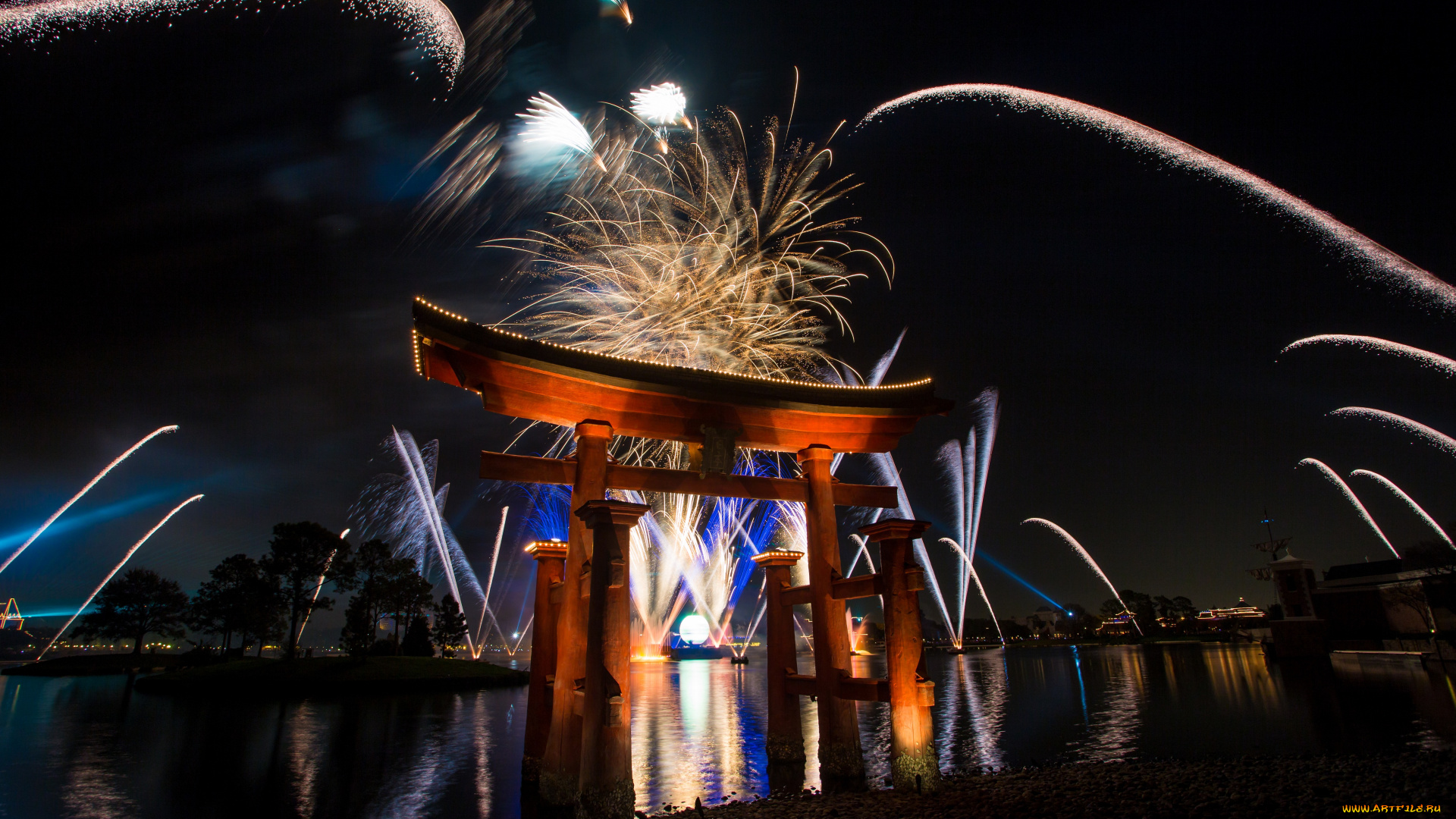 города, диснейленд, шоу, зрелище, представление, штат, флорида, сша, фейерверк