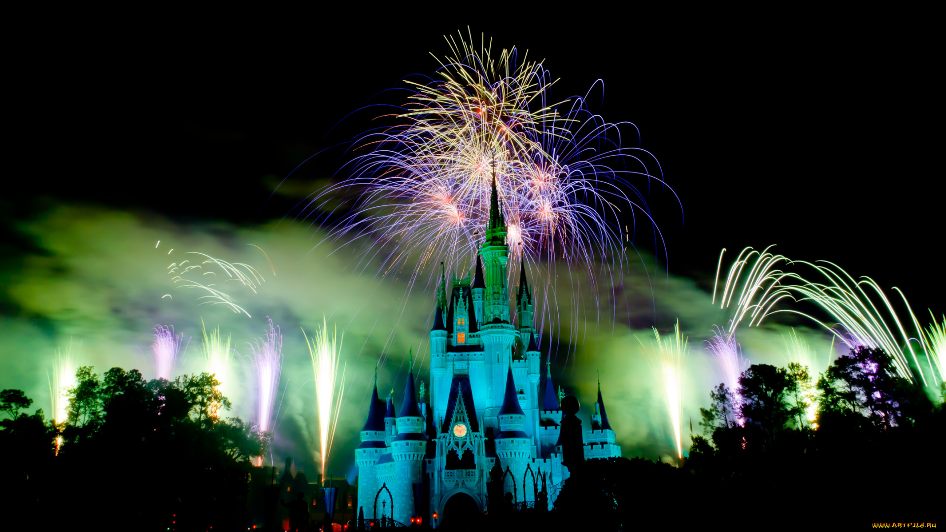 города, диснейленд, сша, фейерверк, шоу, представление, зрелище, штат, флорида, замок, золушки