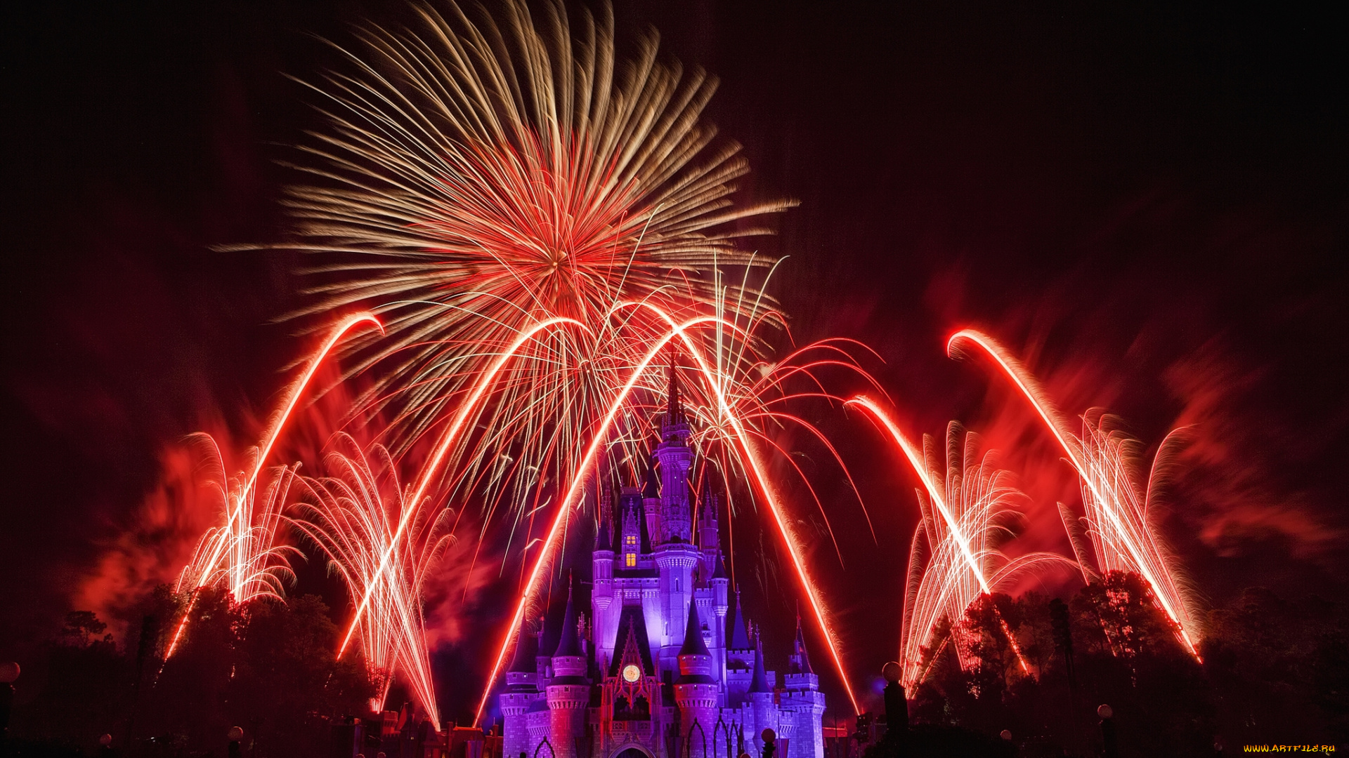 города, диснейленд, замок, золушки, штат, флорида, сша, фейерверк, шоу, представление, зрелище