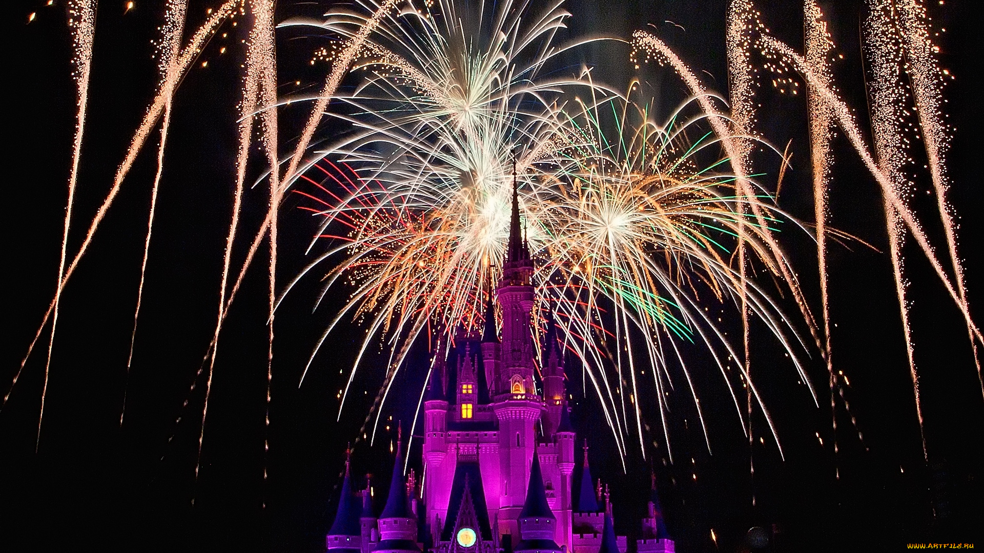 города, диснейленд, замок, золушки, штат, флорида, сша, фейерверк, шоу, представление, зрелище