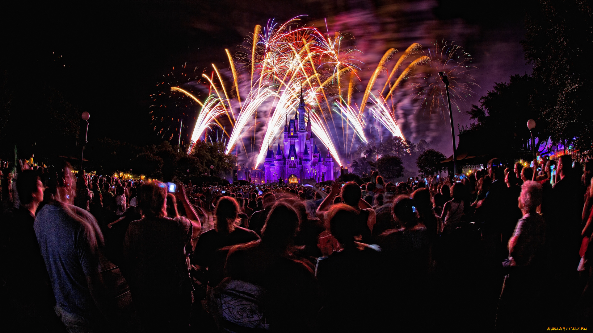 города, диснейленд, замок, золушки, штат, флорида, сша, фейерверк, шоу, представление, зрелище