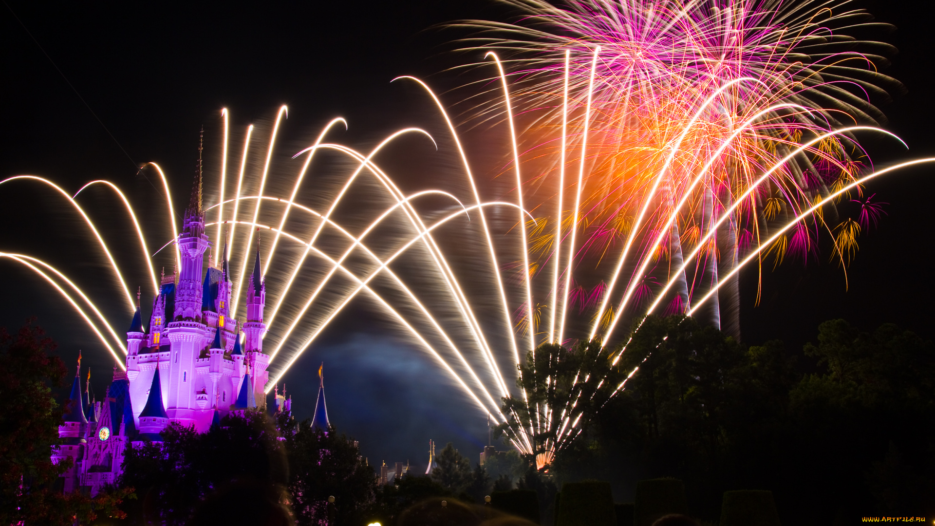 города, диснейленд, замок, золушки, штат, флорида, сша, фейерверк, шоу, представление, зрелище