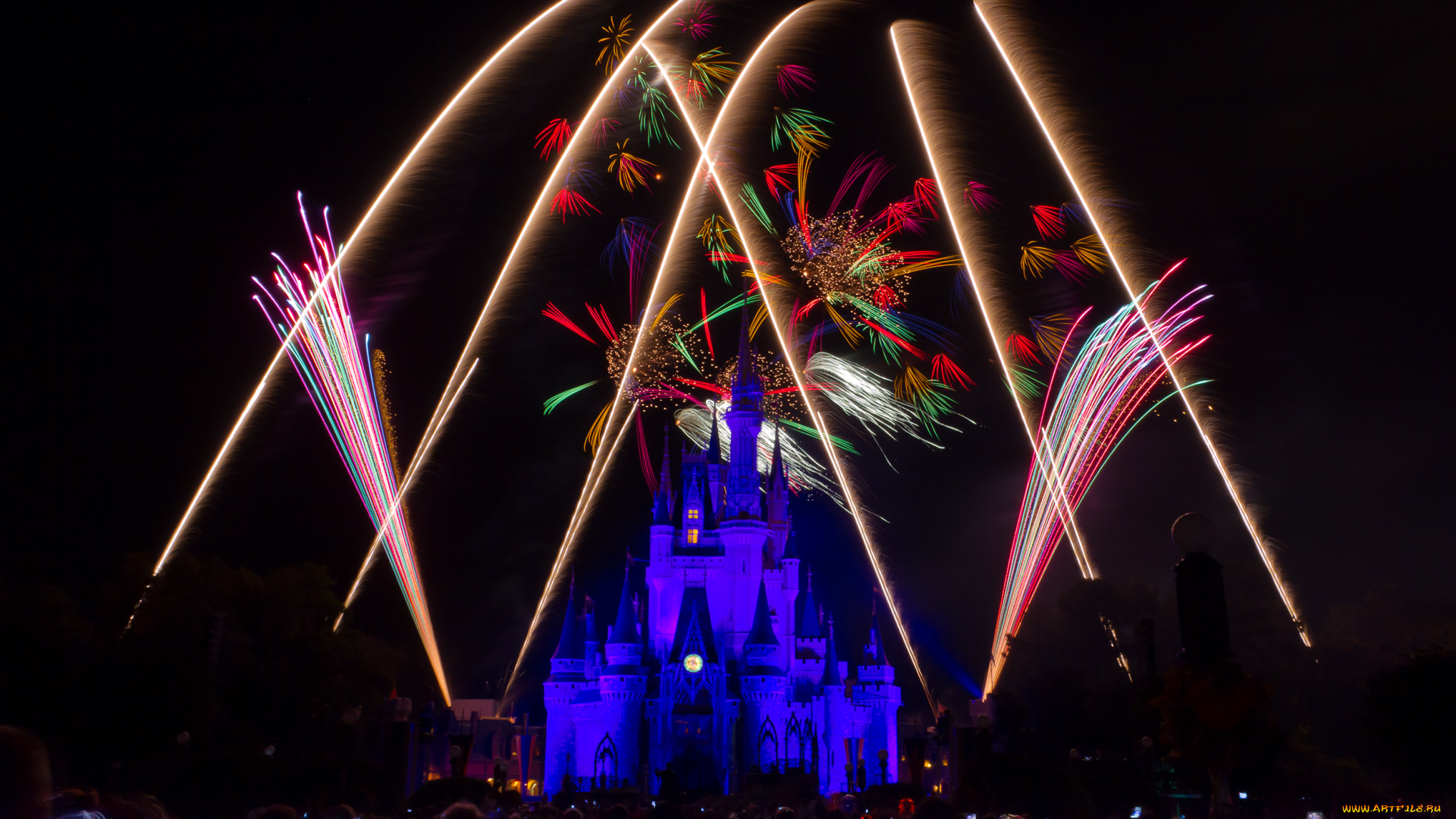 города, диснейленд, замок, золушки, штат, флорида, сша, фейерверк, шоу, представление, зрелище