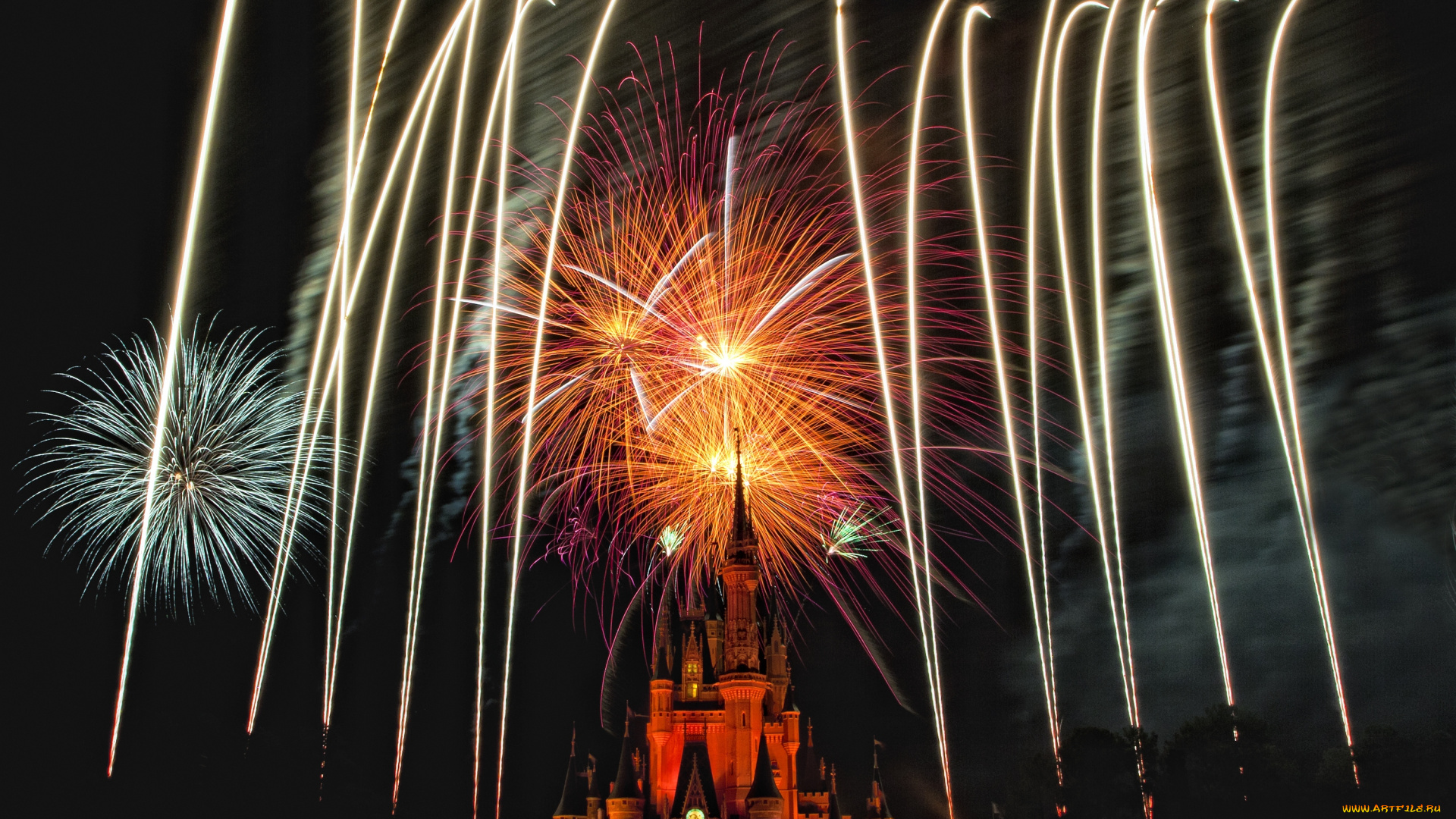 города, диснейленд, замок, золушки, штат, флорида, шоу, представление, зрелище, сша, фейерверк