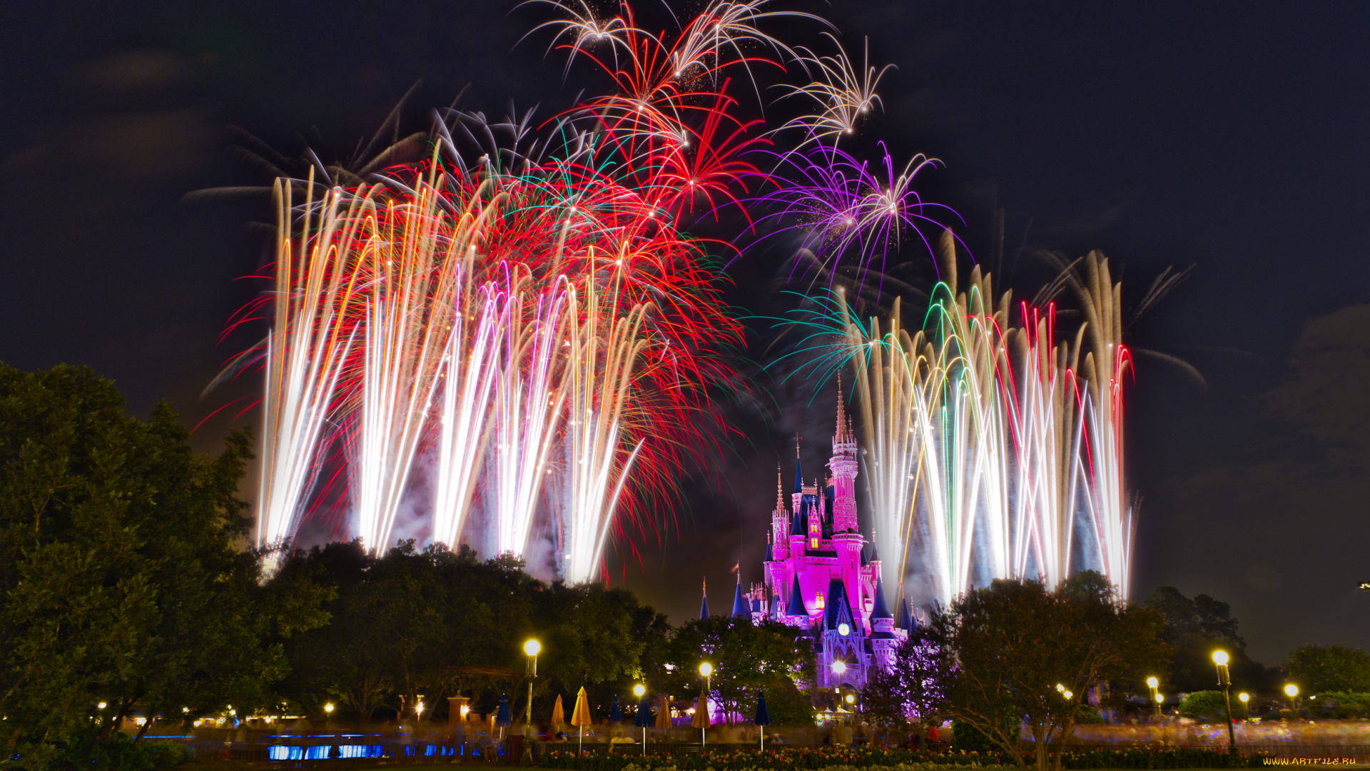 города, диснейленд, замок, золушки, штат, флорида, сша, фейерверк, шоу, представление, зрелище