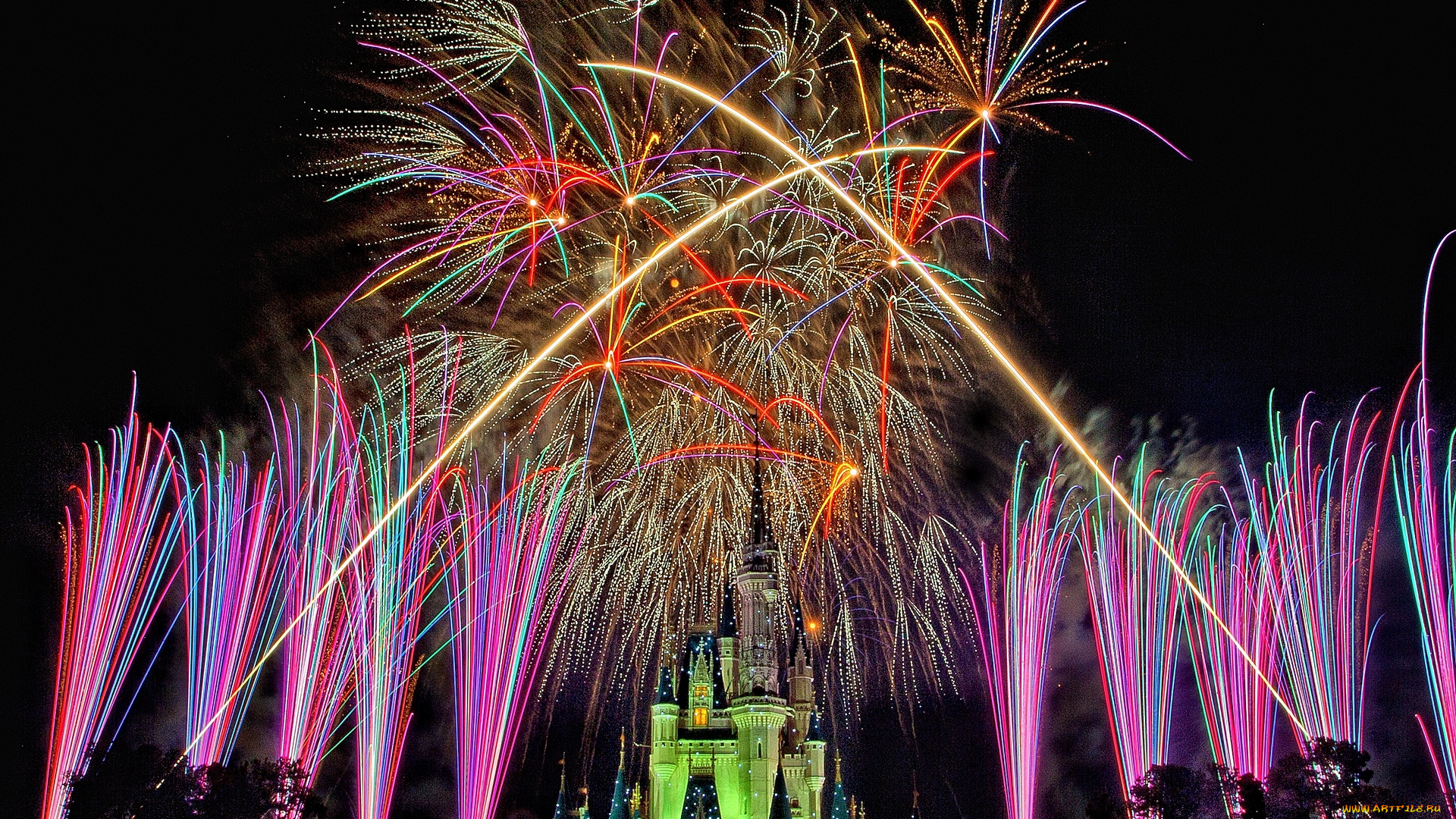 города, диснейленд, замок, золушки, штат, флорида, сша, фейерверк, шоу, представление, зрелище