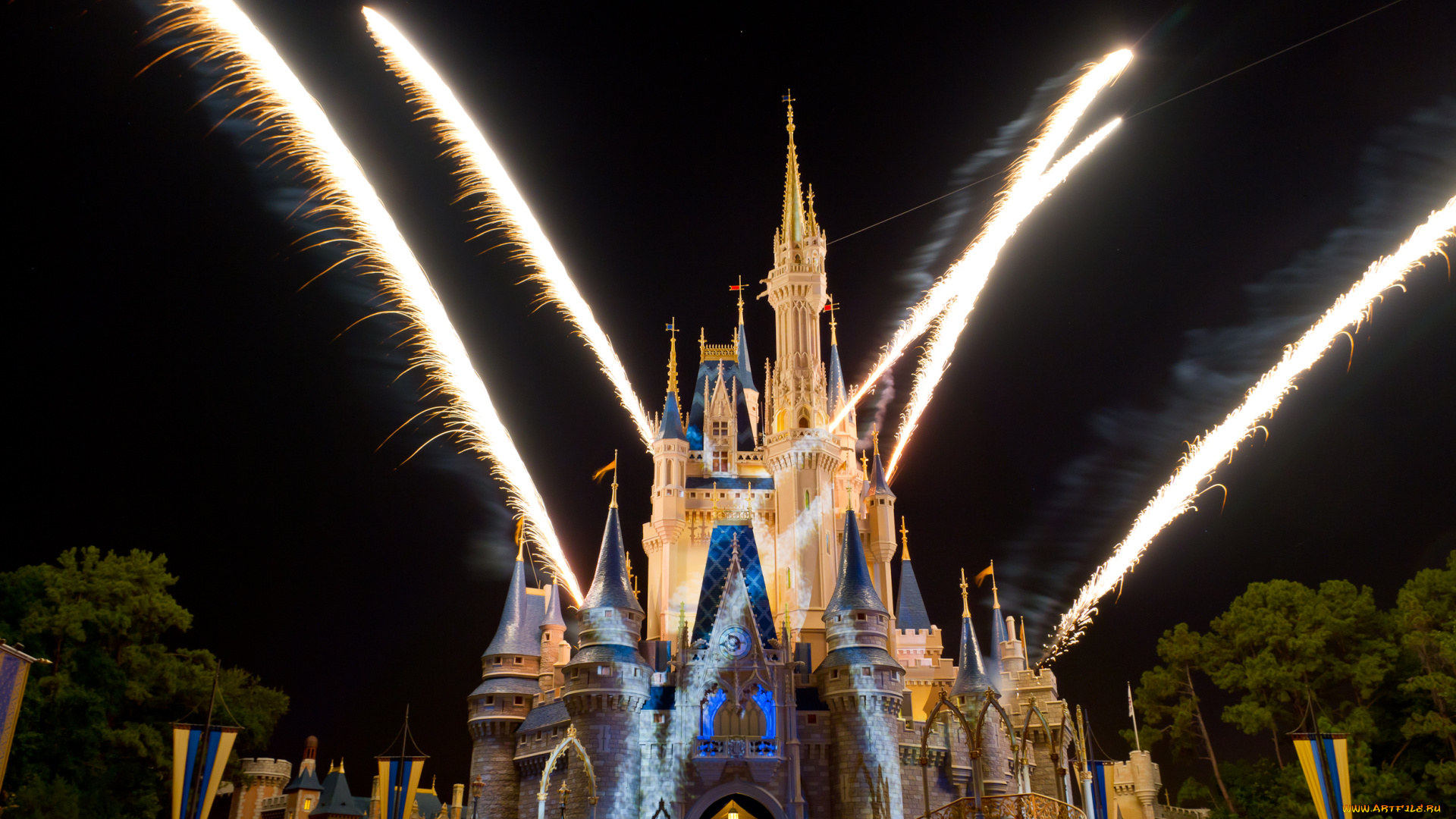 города, диснейленд, замок, золушки, штат, флорида, сша, фейерверк, зрелище, шоу, представление