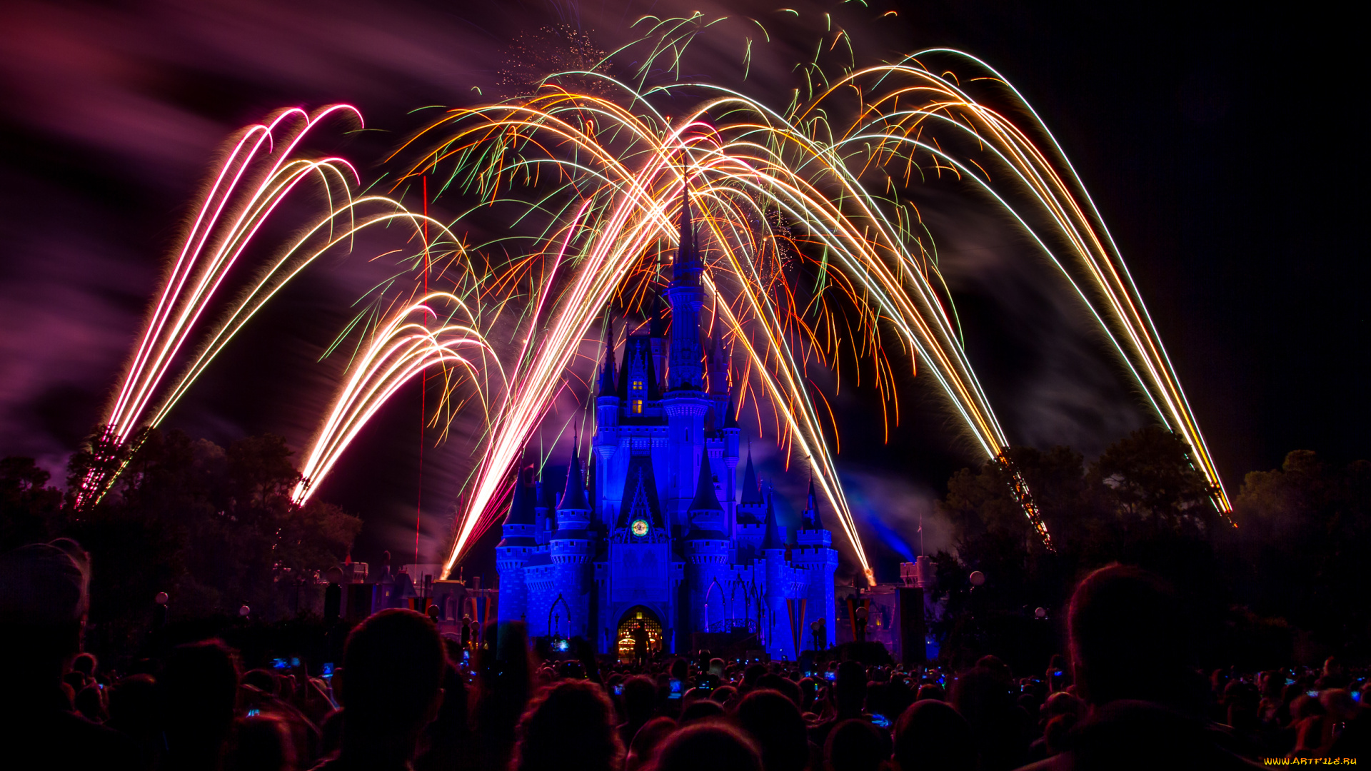 города, диснейленд, зрелище, фейерверк, сша, штат, флорида, замок, золушки, шоу, представление