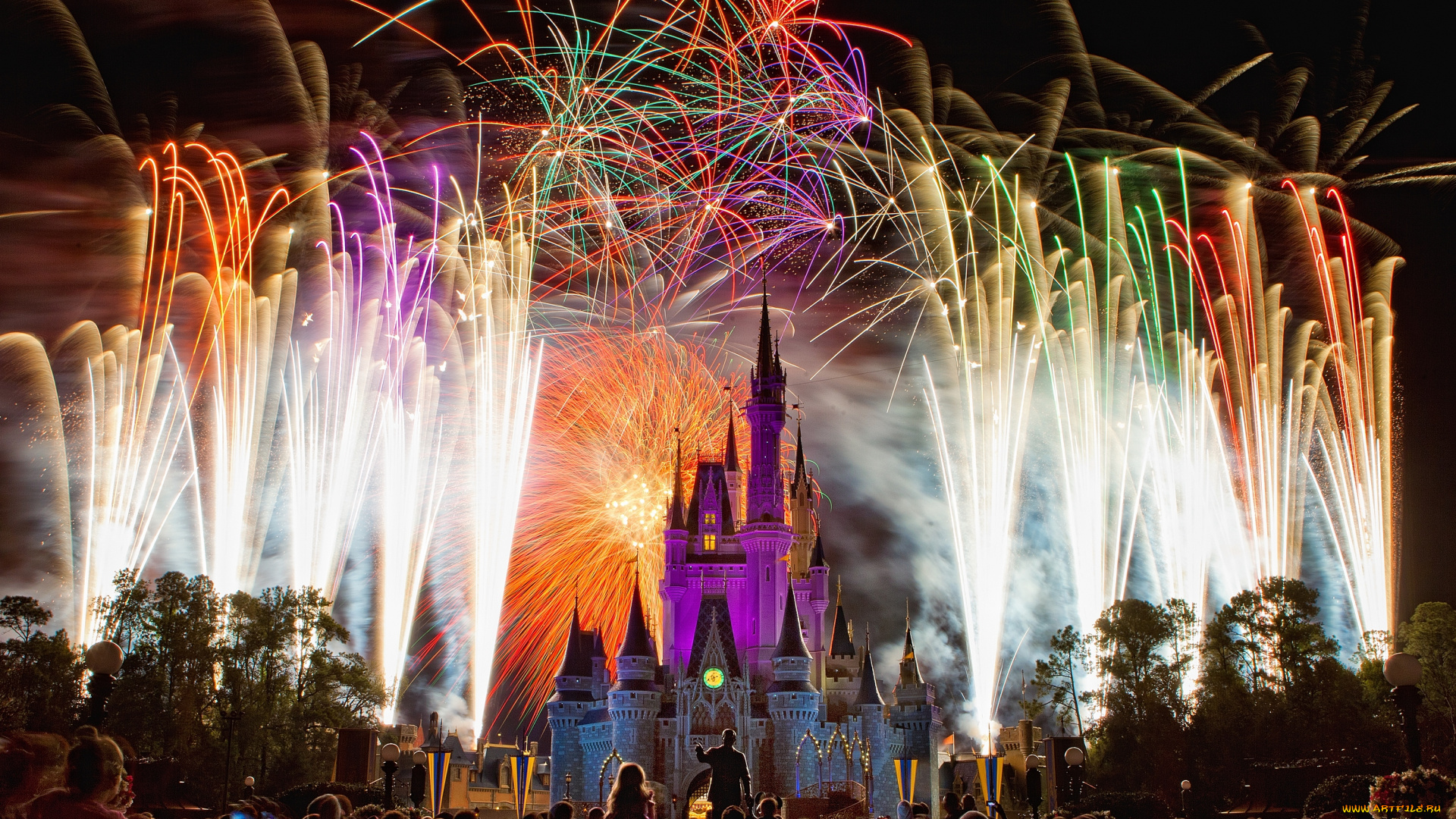города, диснейленд, зрелище, представление, шоу, фейерверк, замок, золушки, штат, флорида, сша