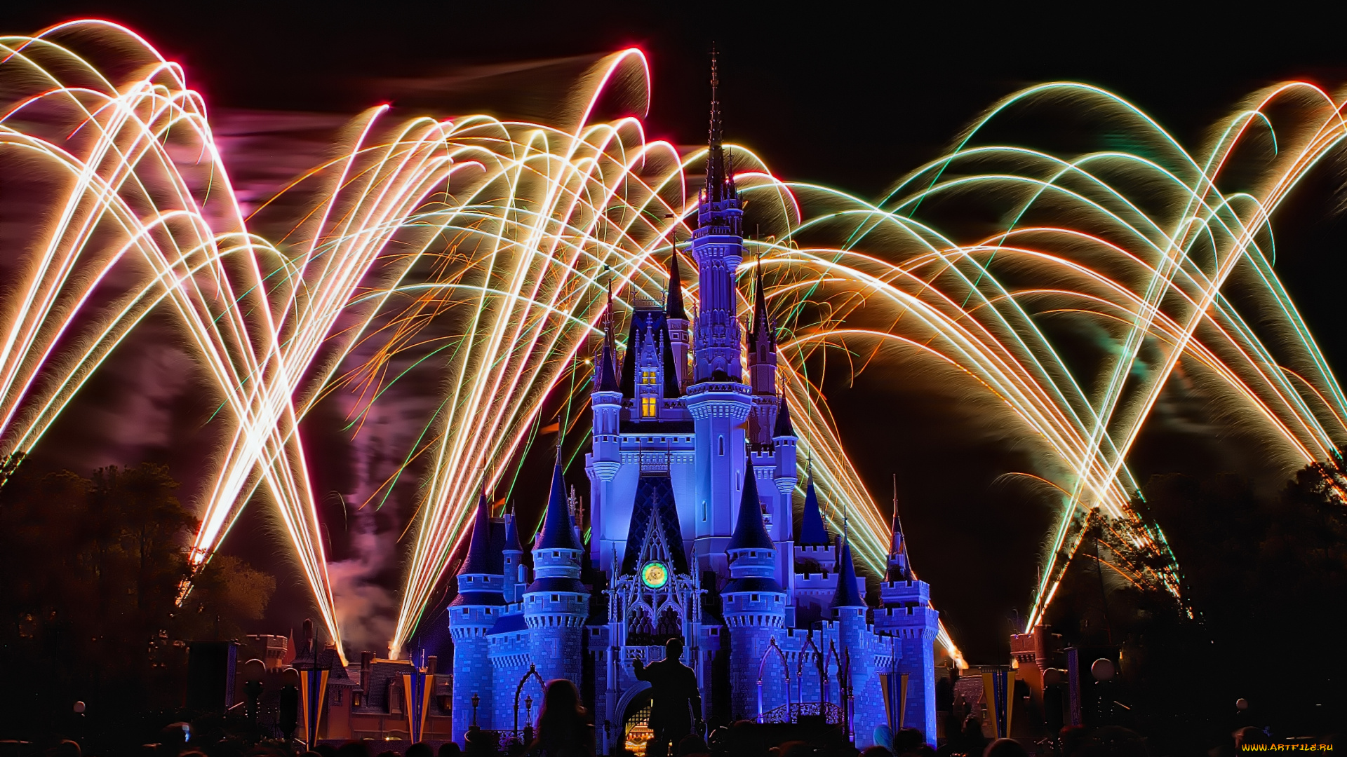 города, диснейленд, зрелище, представление, замок, золушки, штат, флорида, сша, фейерверк, шоу