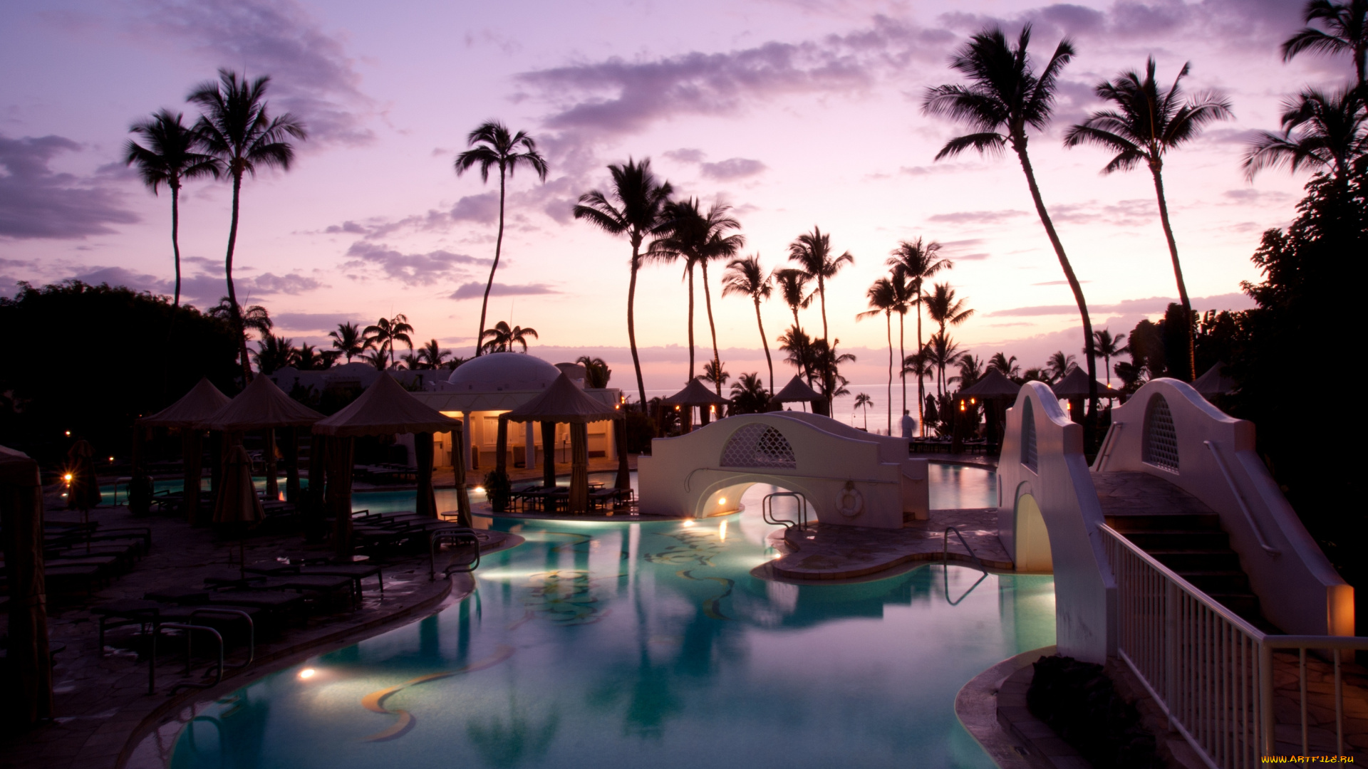 интерьер, бассейны, открытые, площадки, гавайи, сша