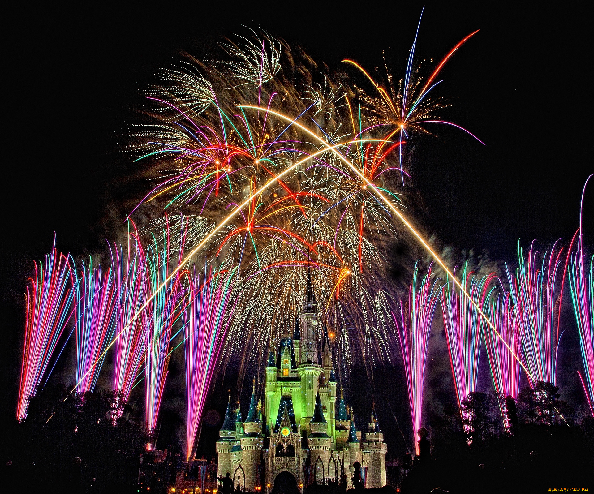 города, диснейленд, замок, золушки, штат, флорида, сша, фейерверк, шоу, представление, зрелище