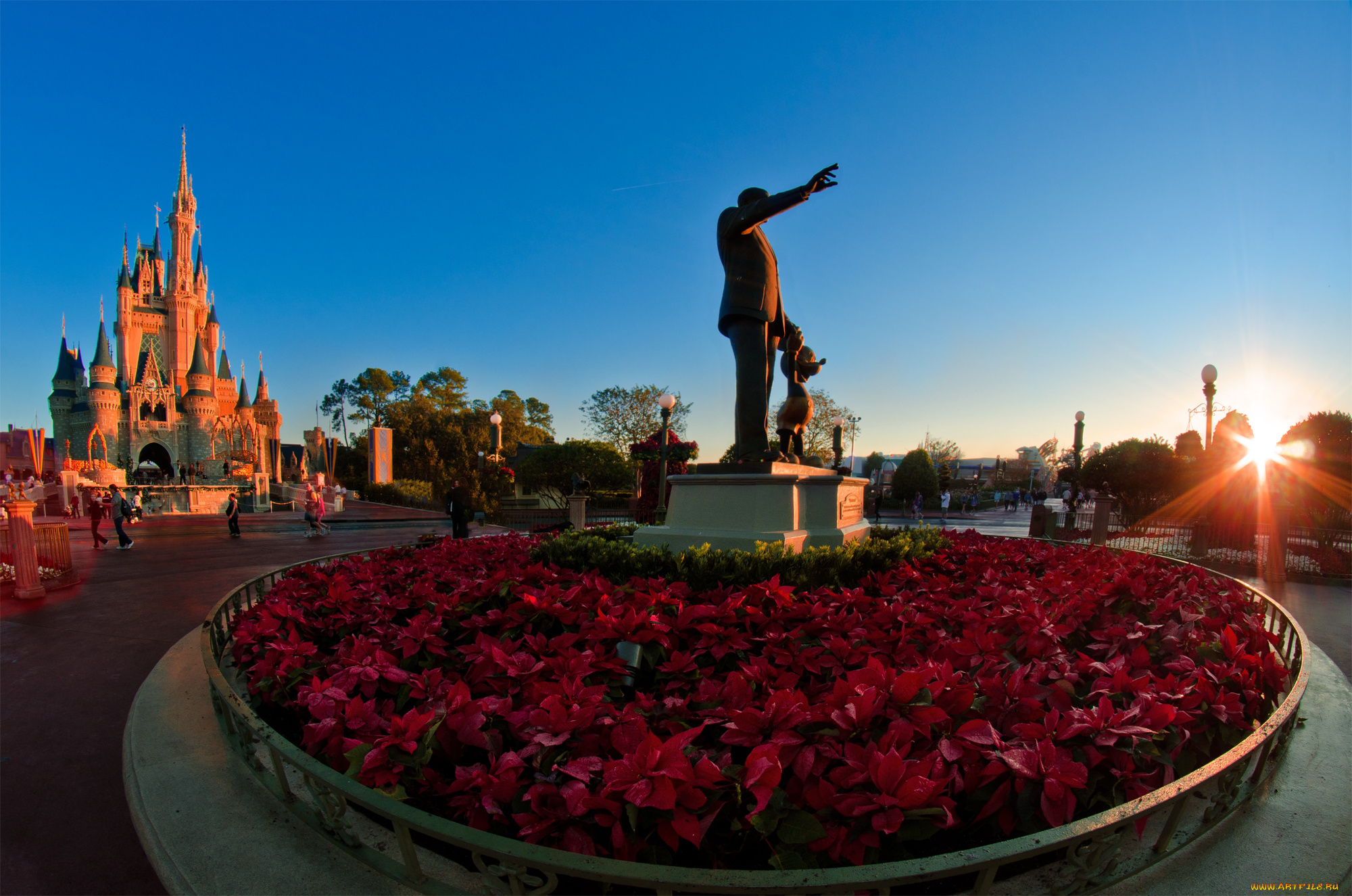 города, диснейленд, рассвет, солнце