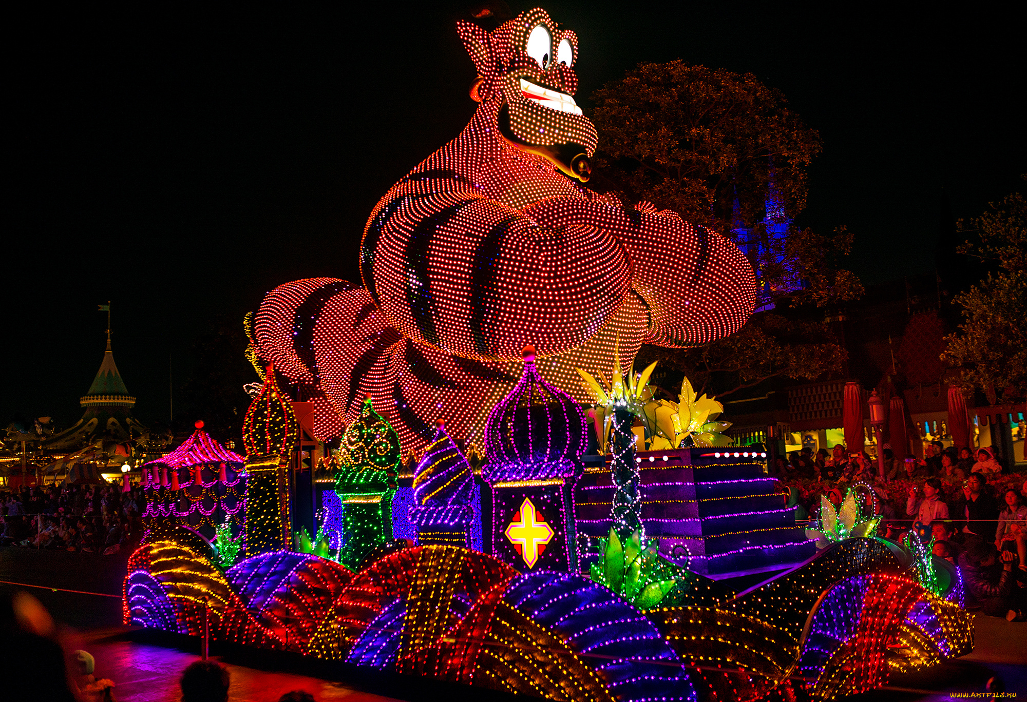 города, диснейленд, иллюминация, зрелище