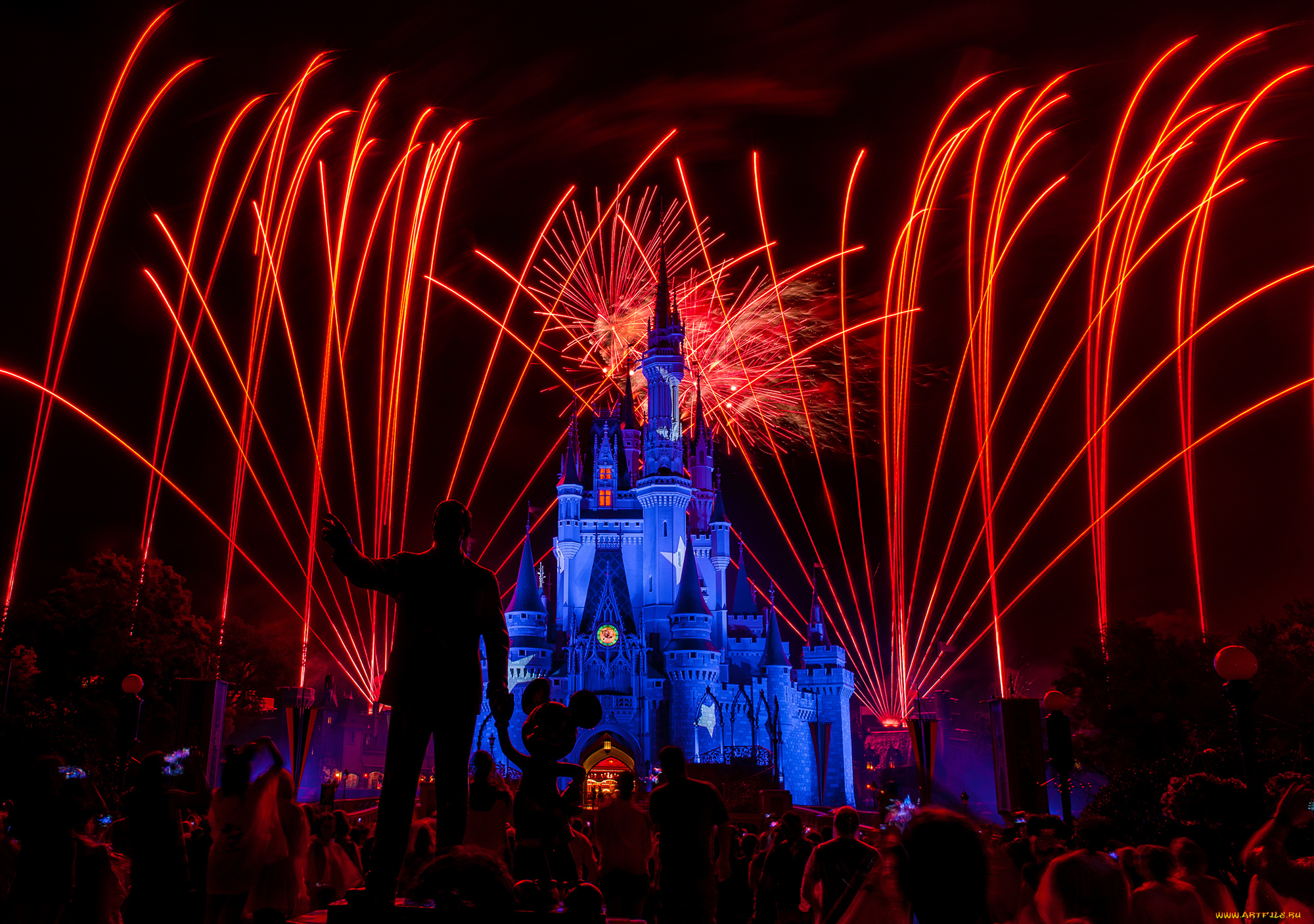 города, диснейленд, фейерверк