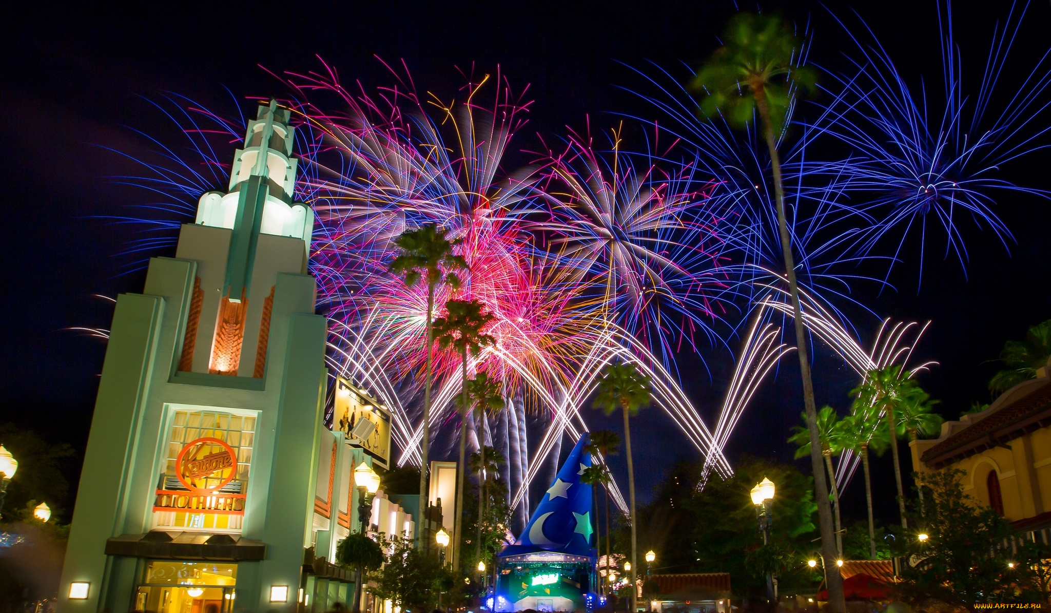 города, диснейленд, иллюминация, фейерверк, зрелище