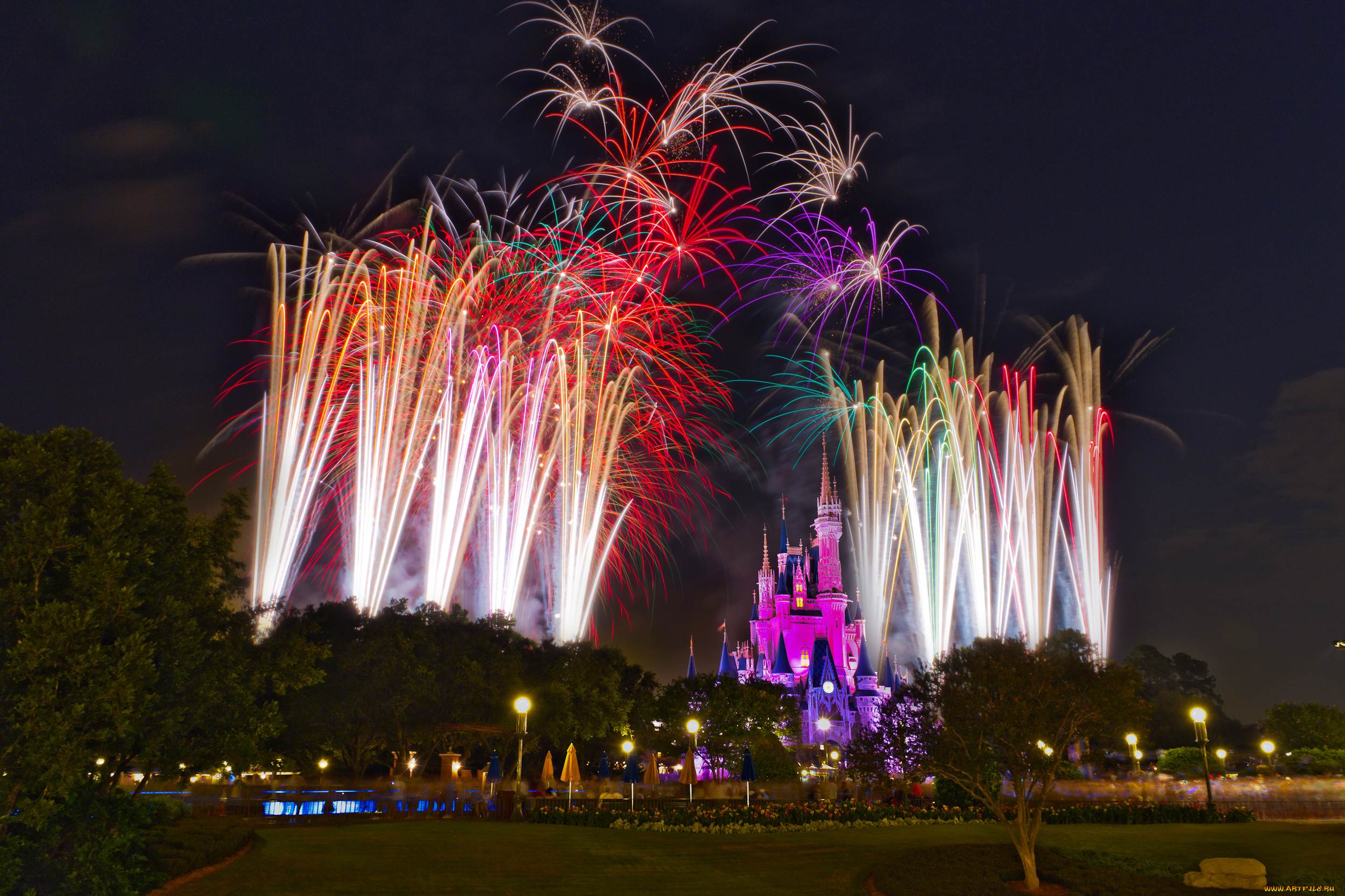 города, диснейленд, замок, золушки, штат, флорида, сша, фейерверк, шоу, представление, зрелище