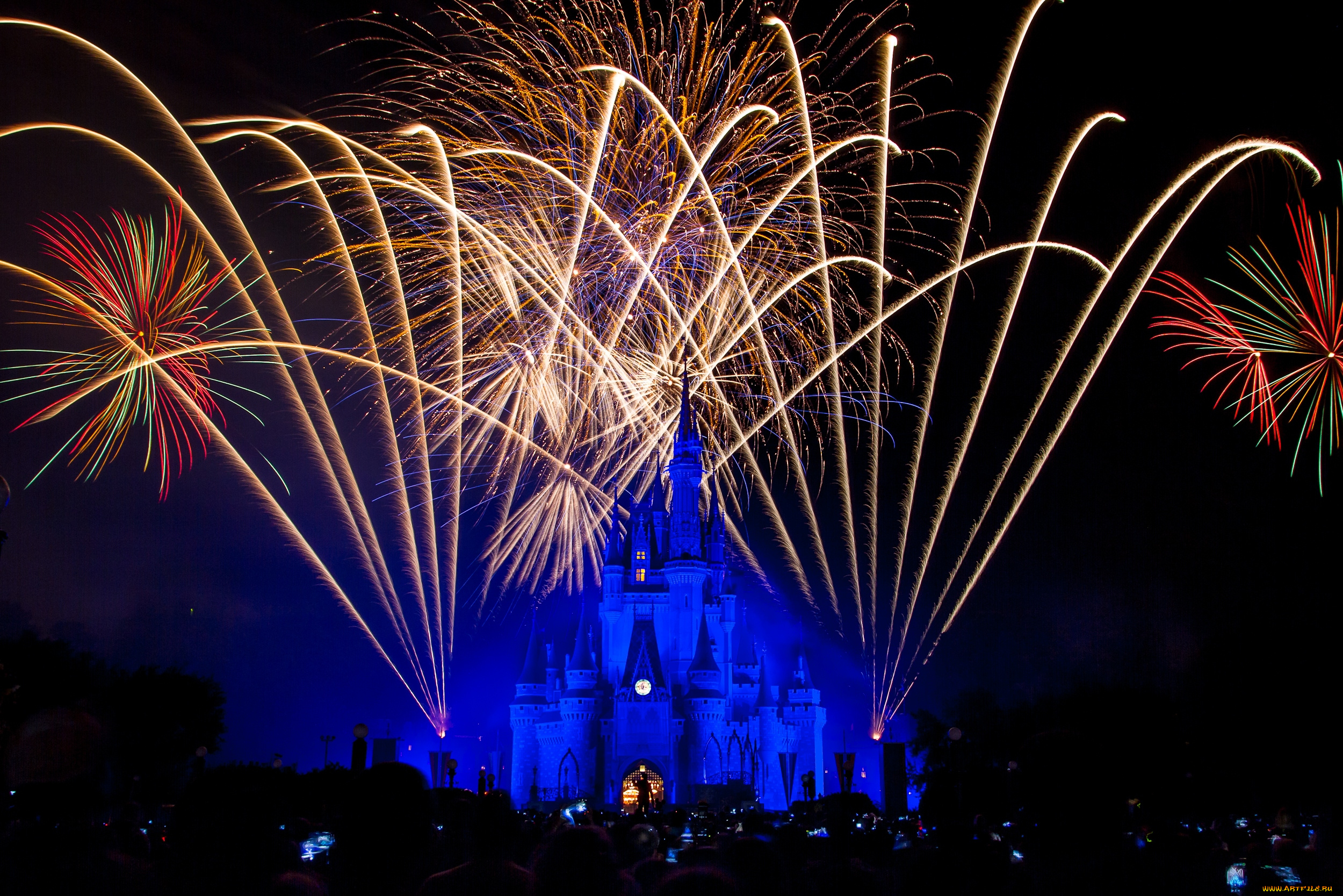 города, диснейленд, фейерверк, замок, золушки, штат, флорида, сша, шоу, представление, зрелище