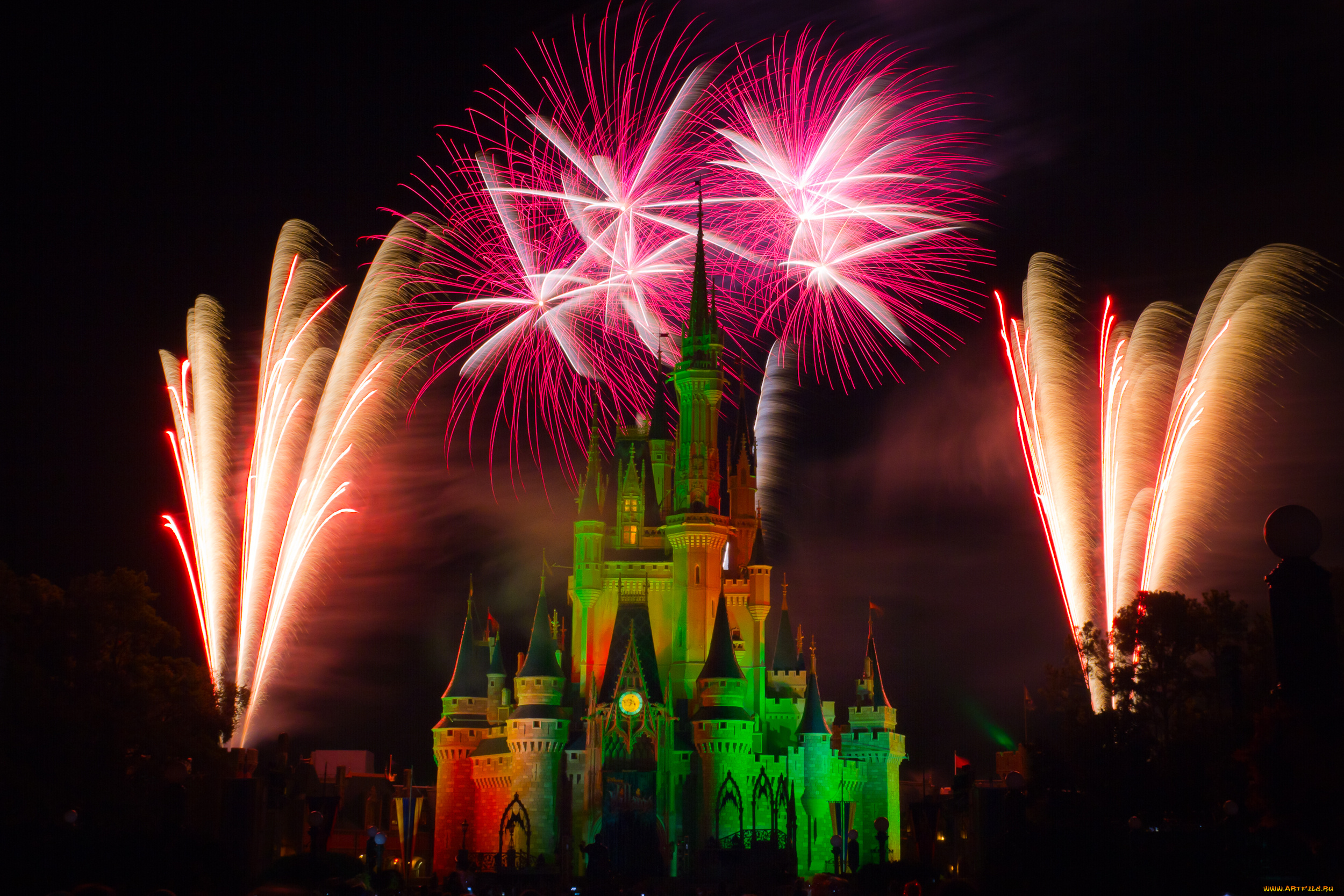 города, диснейленд, представление, зрелище, шоу, замок, золушки, фейерверк, штат, флорида, сша