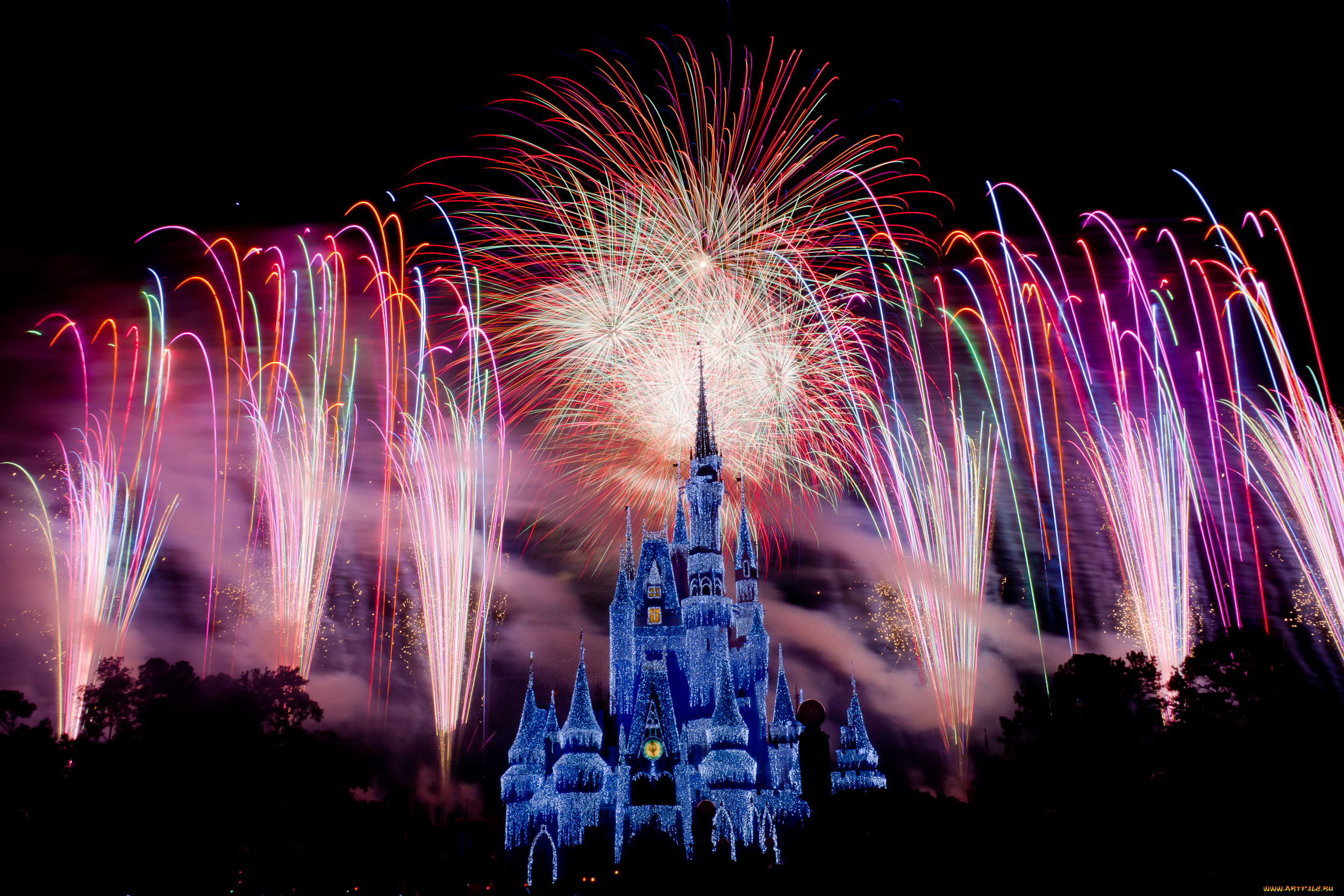 города, диснейленд, шоу, представление, зрелище, фейерверк, сша, замок, золушки, штат, флорида