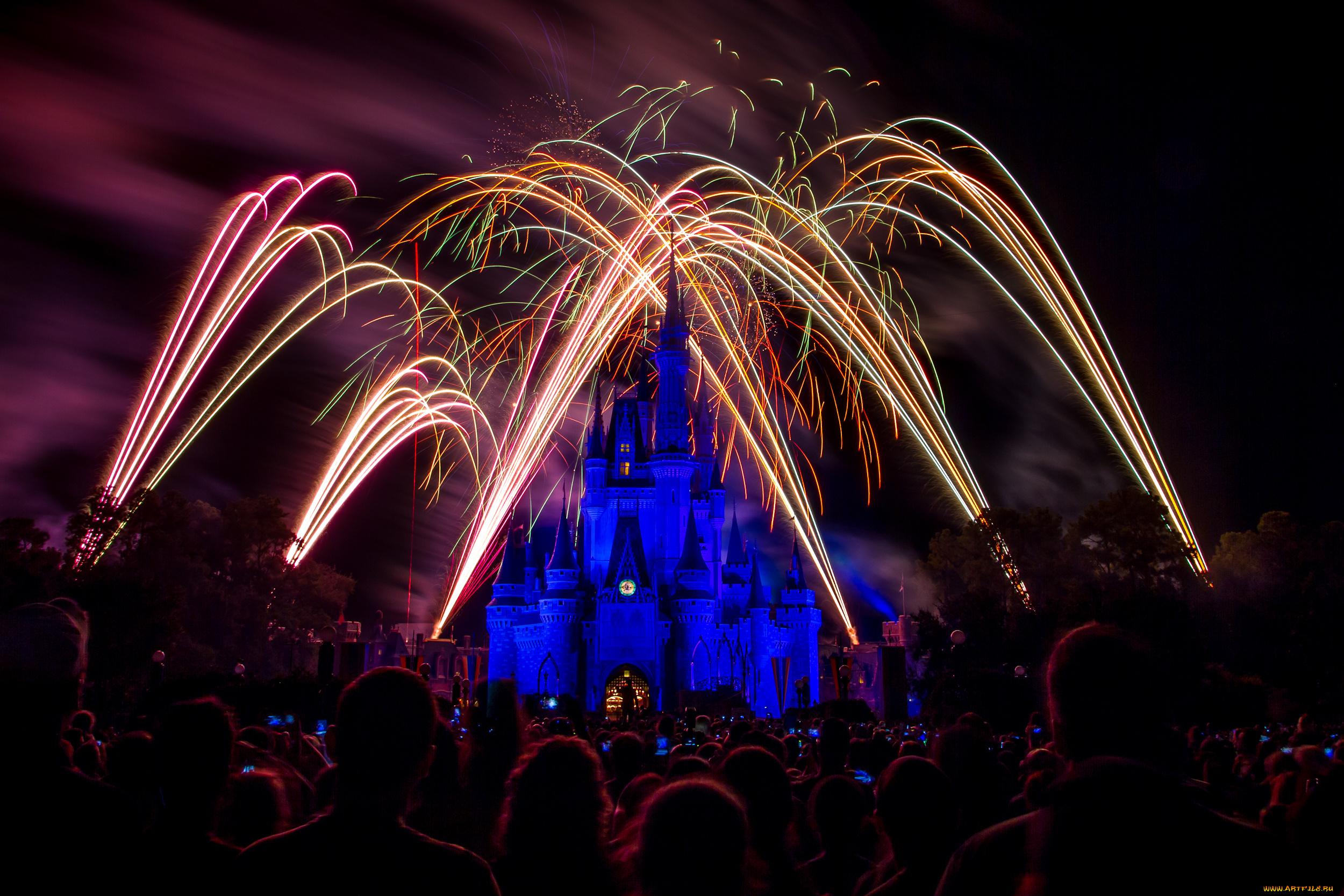 города, диснейленд, зрелище, фейерверк, сша, штат, флорида, замок, золушки, шоу, представление